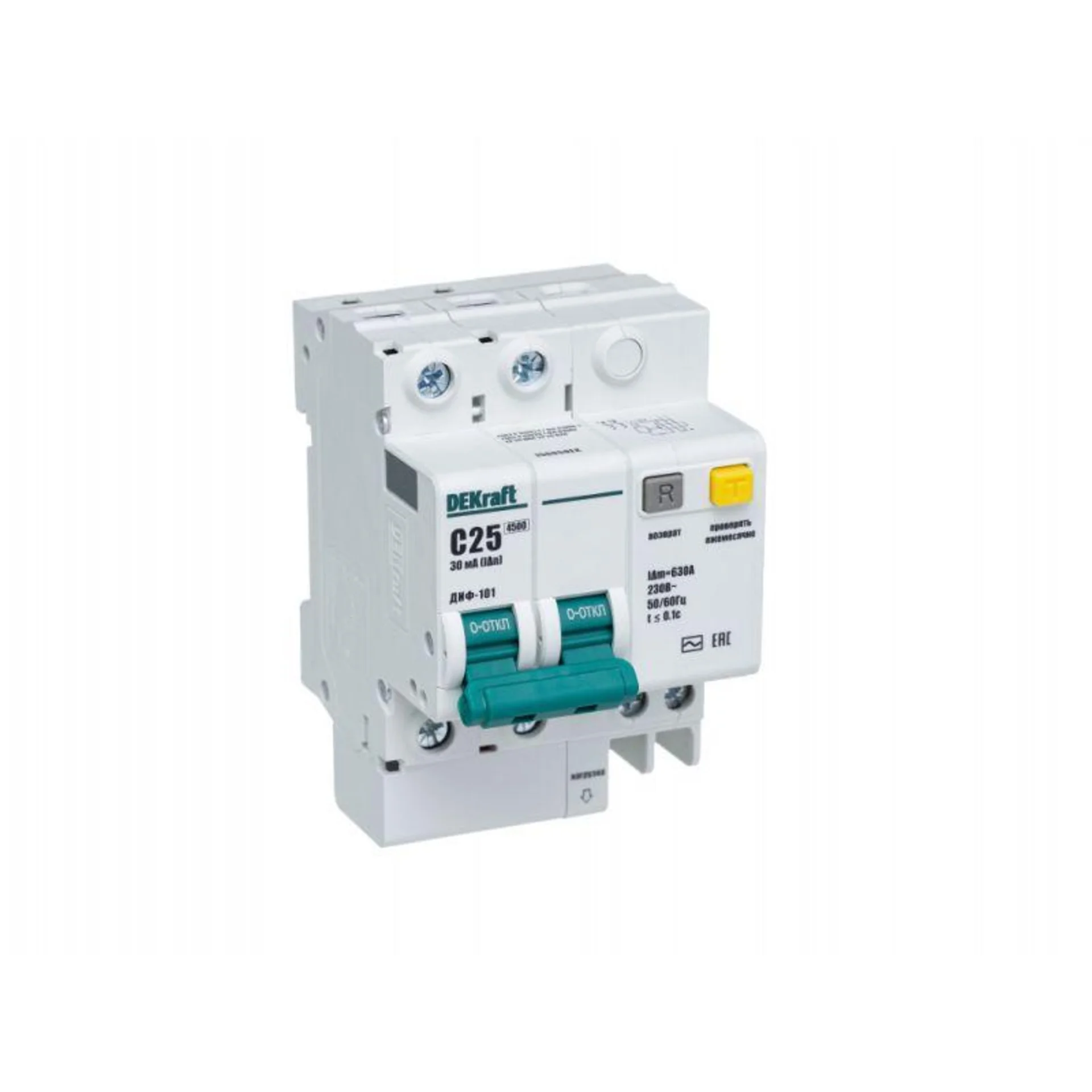 Выключатель автоматический дифференциального тока 2п C 25А 30мА тип AC 4.5кА ДИФ-101 4.5мод. DEKraft