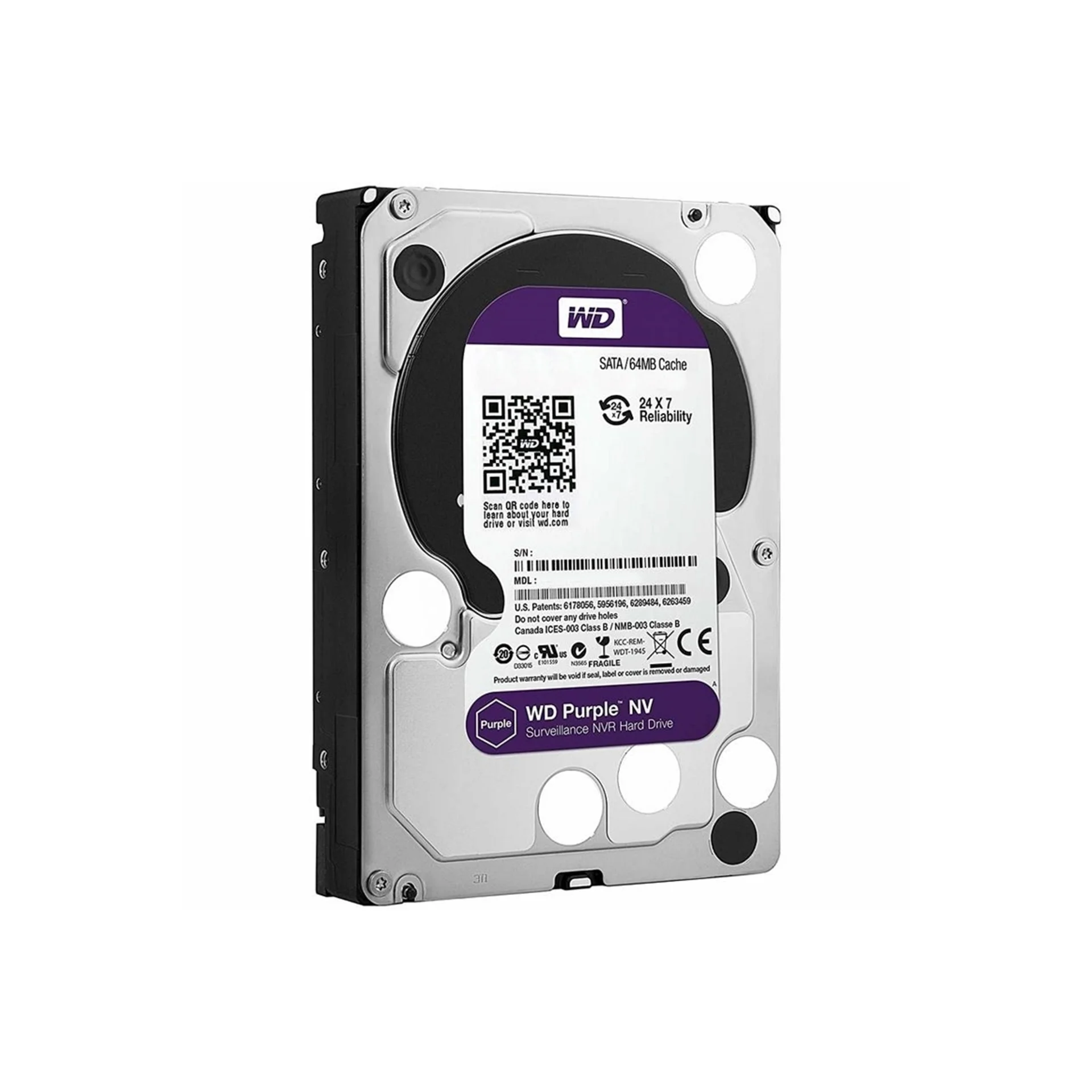 Жесткий диск WD SATA-III 1Tb WD10PURZ Surveillance Purple (5400rpm) 64Mb 3.5"
