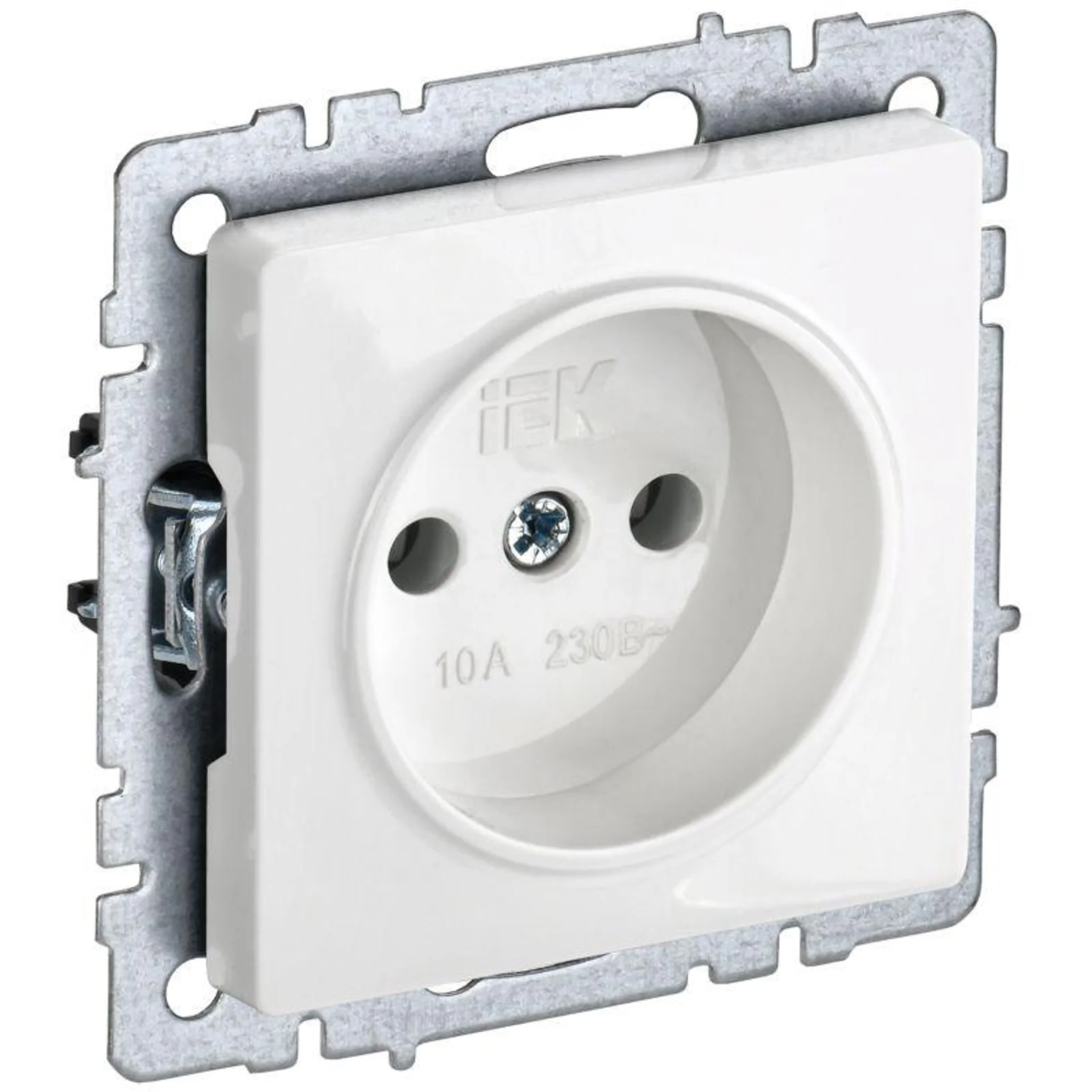 Розетка BRITE РС10-1-0-БрБ 10А без заземл. без защ. шторок бел. IEK BR-R10-10-K01
