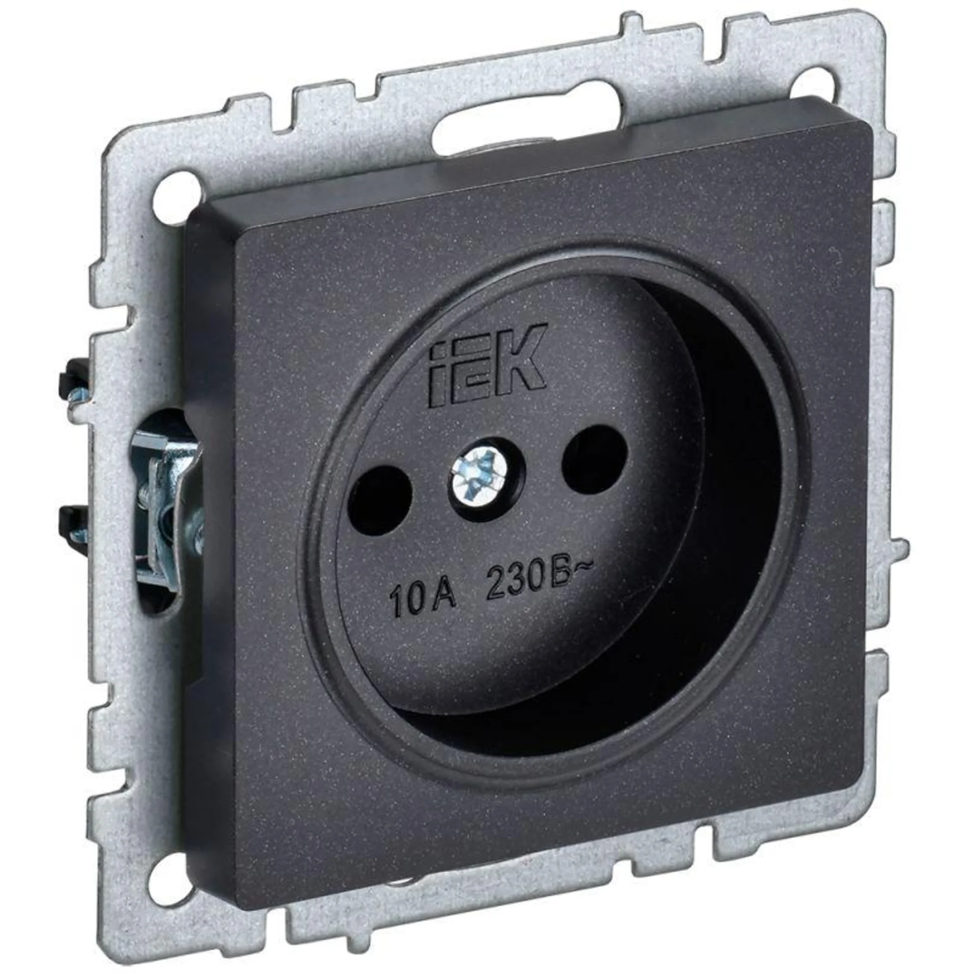 Розетка BRITE РС10-1-0-БрЧ 10А без заземл. без защ. шторок черн. IEK BR-R10-10-K02