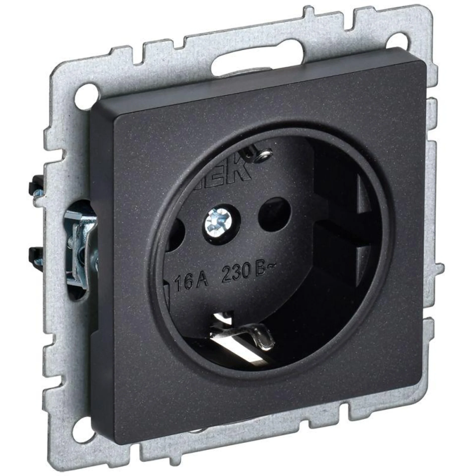 Розетка BRITE РС11-1-0-БрЧ 16А с заземл. без защ. шторки черн. IEK BR-R11-16-K02