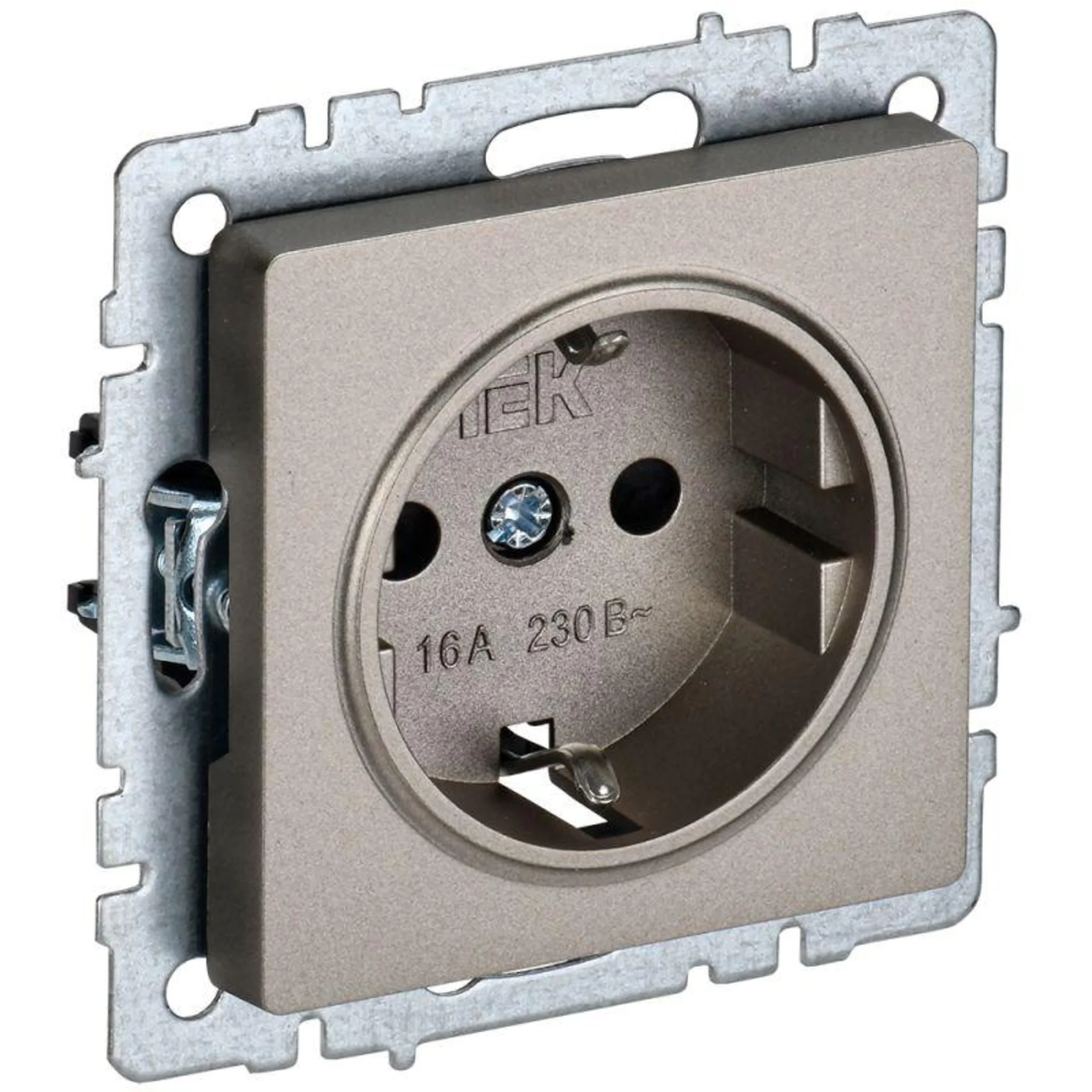 Розетка BRITE РС11-1-0-БрШ 16А с заземл. без защ. шторки шампань IEK BR-R11-16-K37