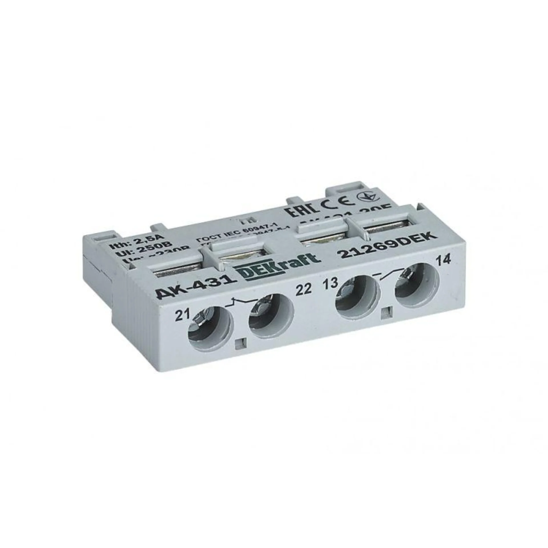 Контакт дополнительный фронтальный 1НО+1НЗ для ВА-431 DEKraft 21269DEK