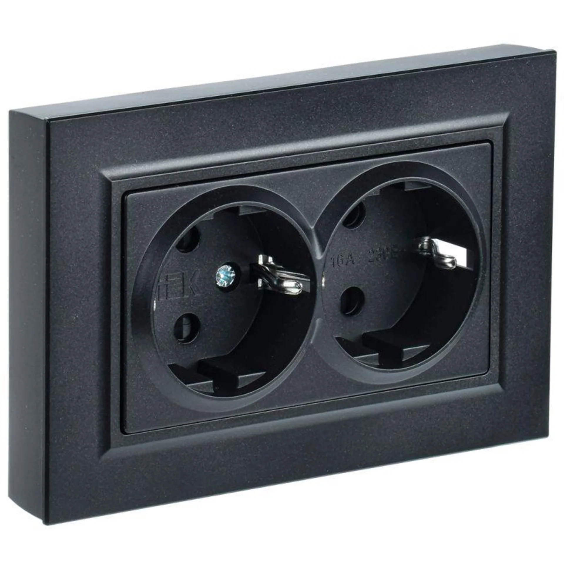 Розетка 2-м СП BRITE РС12-3-БрЧ 16А в сборе с заземл. без защ. шторок черн. IEK BR-R21-16-K02-F