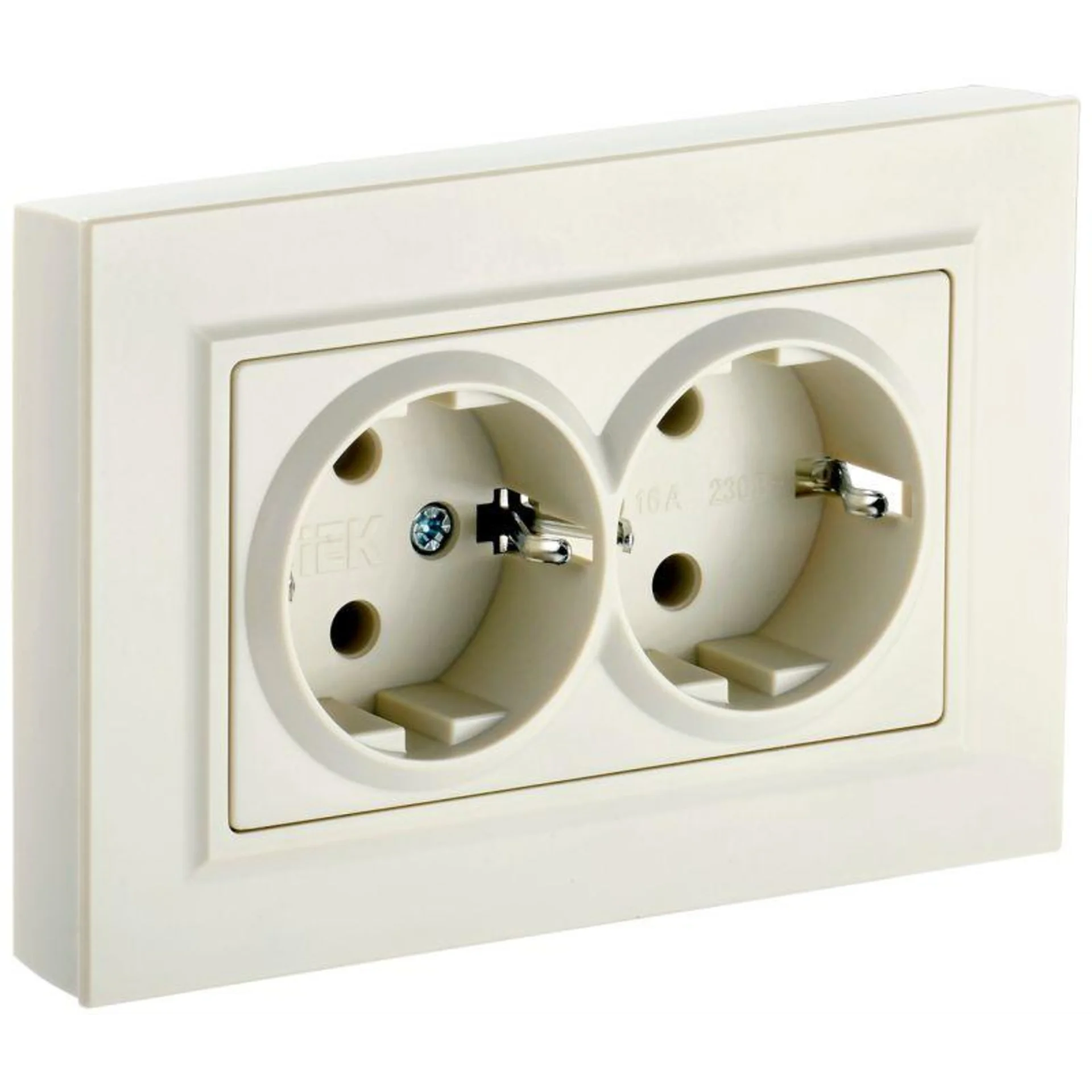 Розетка 2-м СП BRITE РСш12-3-БрКр 16А в сборе с заземл. защ. шторки беж. IEK BR-R24-16-K10-F