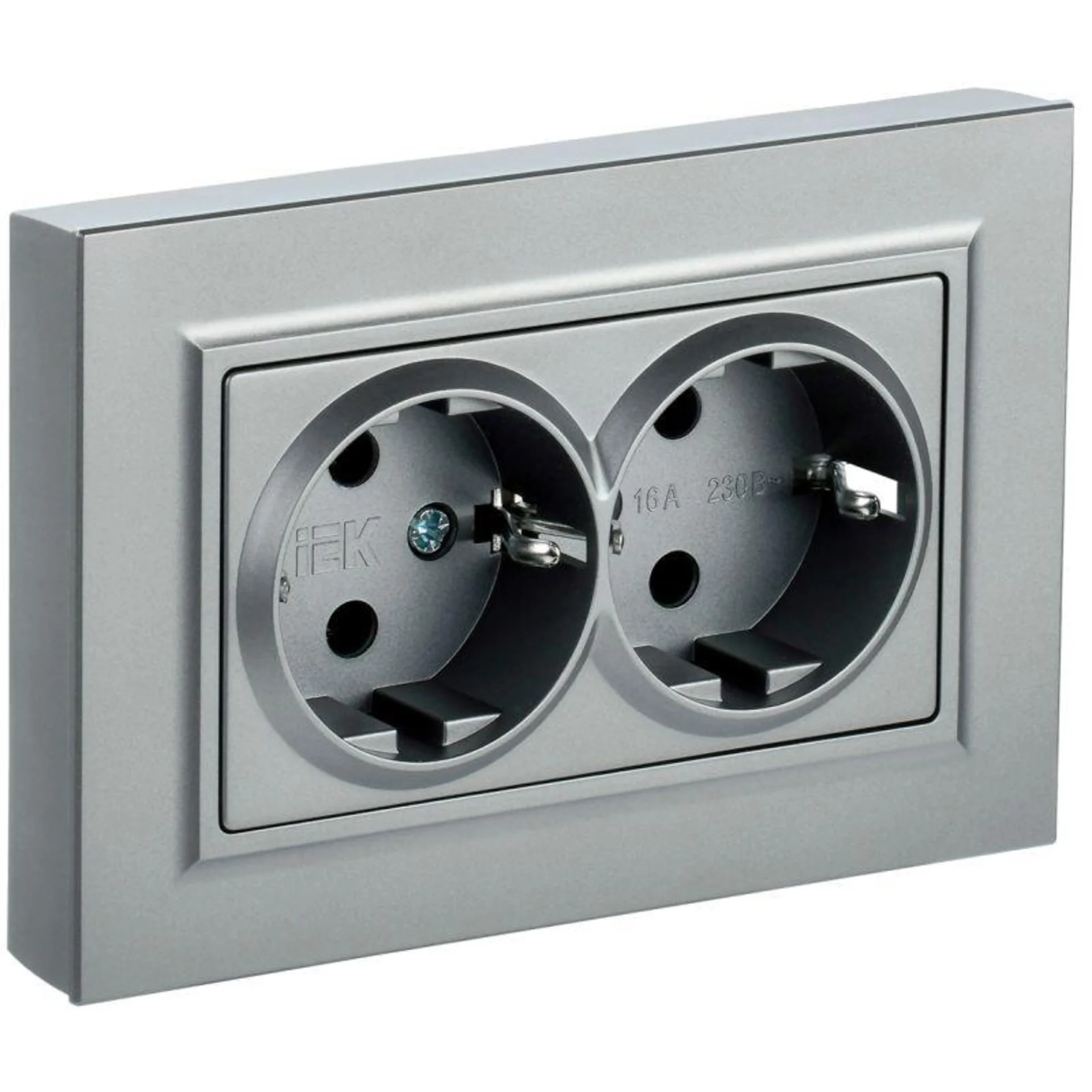 Розетка 2-м СП BRITE РСш12-3-БрА 16А в сборе с заземл. защ. шторки алюм. IEK BR-R24-16-K47-F