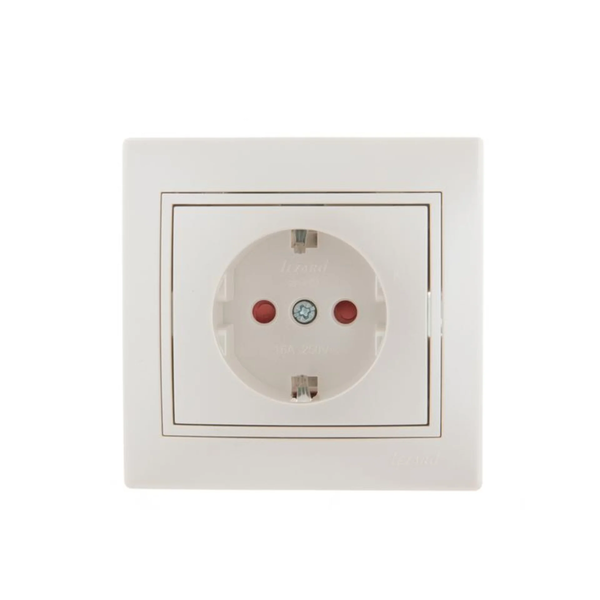 Розетка 1-м СП Mira 16А IP20 с заземл. защ. шторки со вставкой керамика жемчуж./бел. перламутр. LEZA