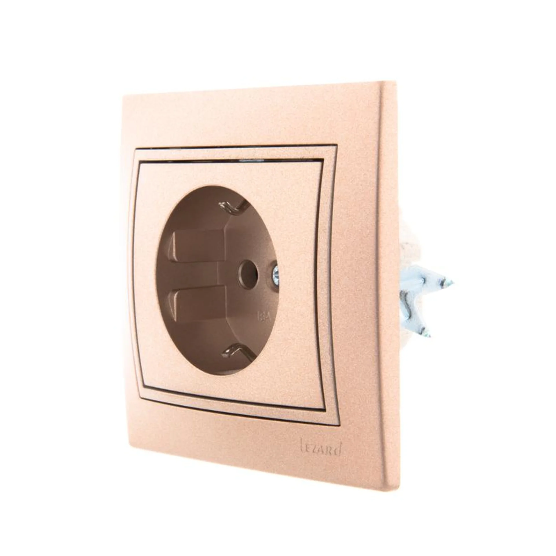 Розетка 1-м СП Mira 16А IP20 с заземл. со вставкой керамика свет. корич. перламутр. LEZARD 701-3131-