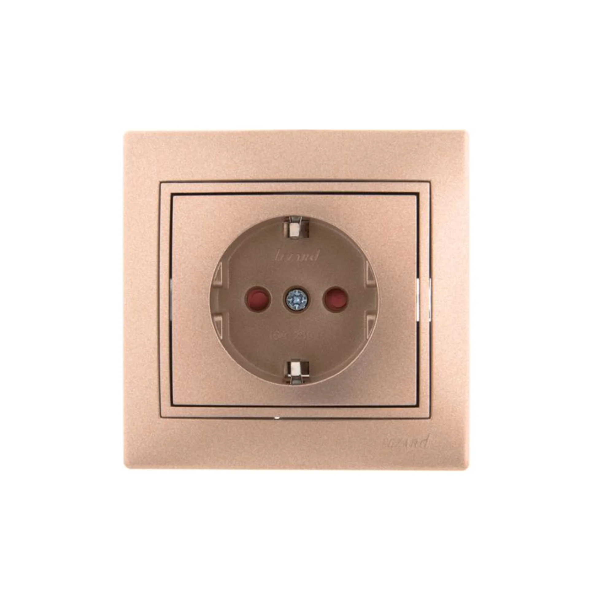 Розетка 1-м СП Mira 16А IP20 с заземл. защ. шторки со вставкой керамика свет. корич. перламутр. LEZA