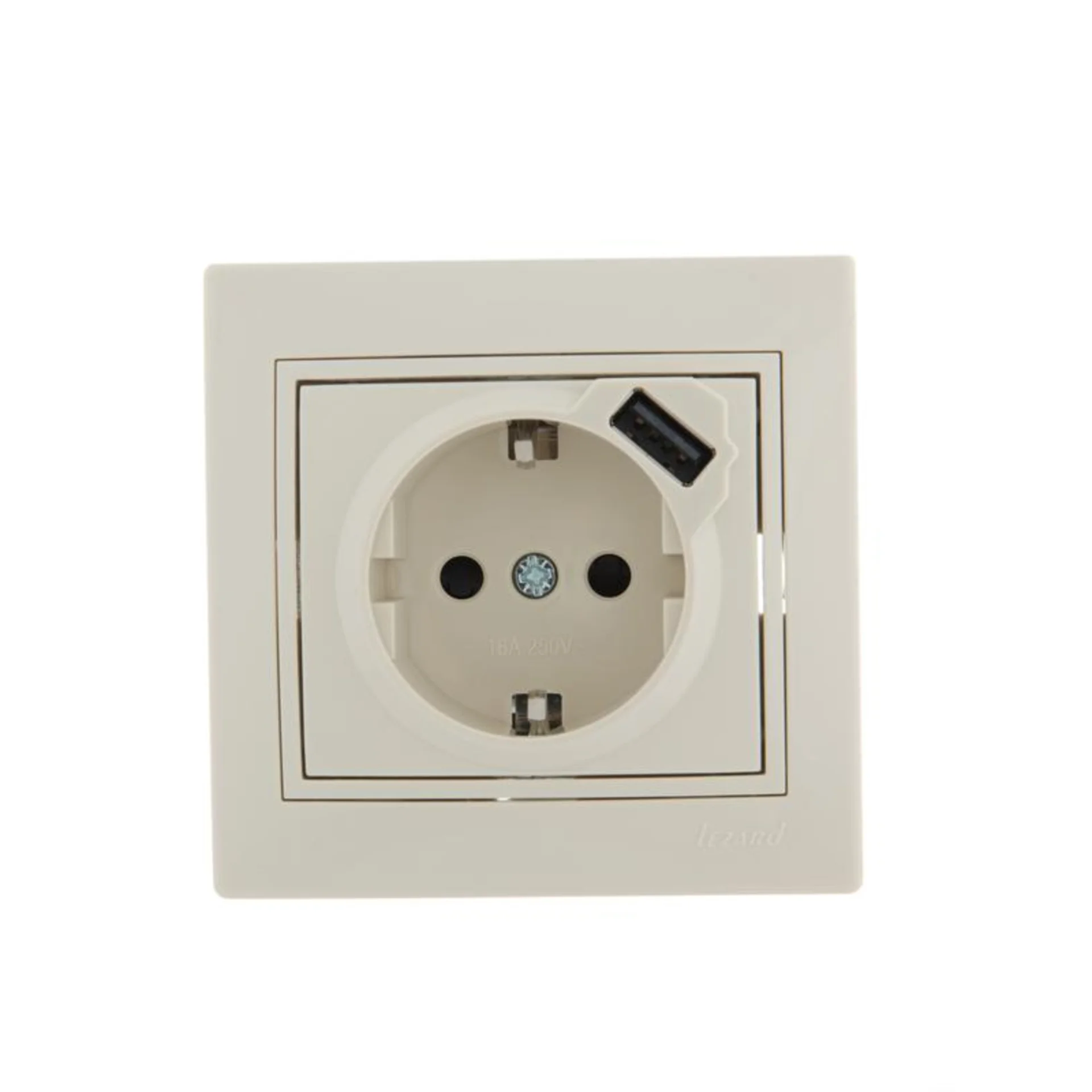 Розетка 1-м СП Mira 16А с заземл. + USB разъем крем. LEZARD 701-0303-181