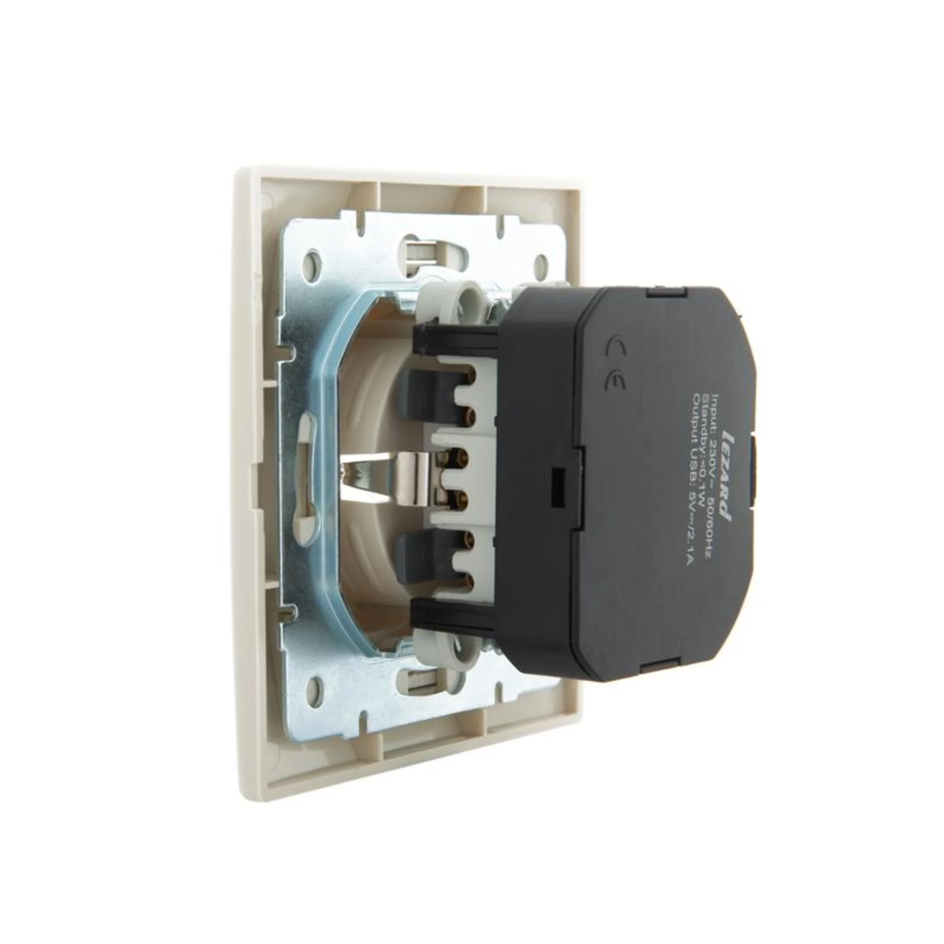 Розетка 1-м СП Mira 16А с заземл. + USB разъем крем. LEZARD 701-0303-181