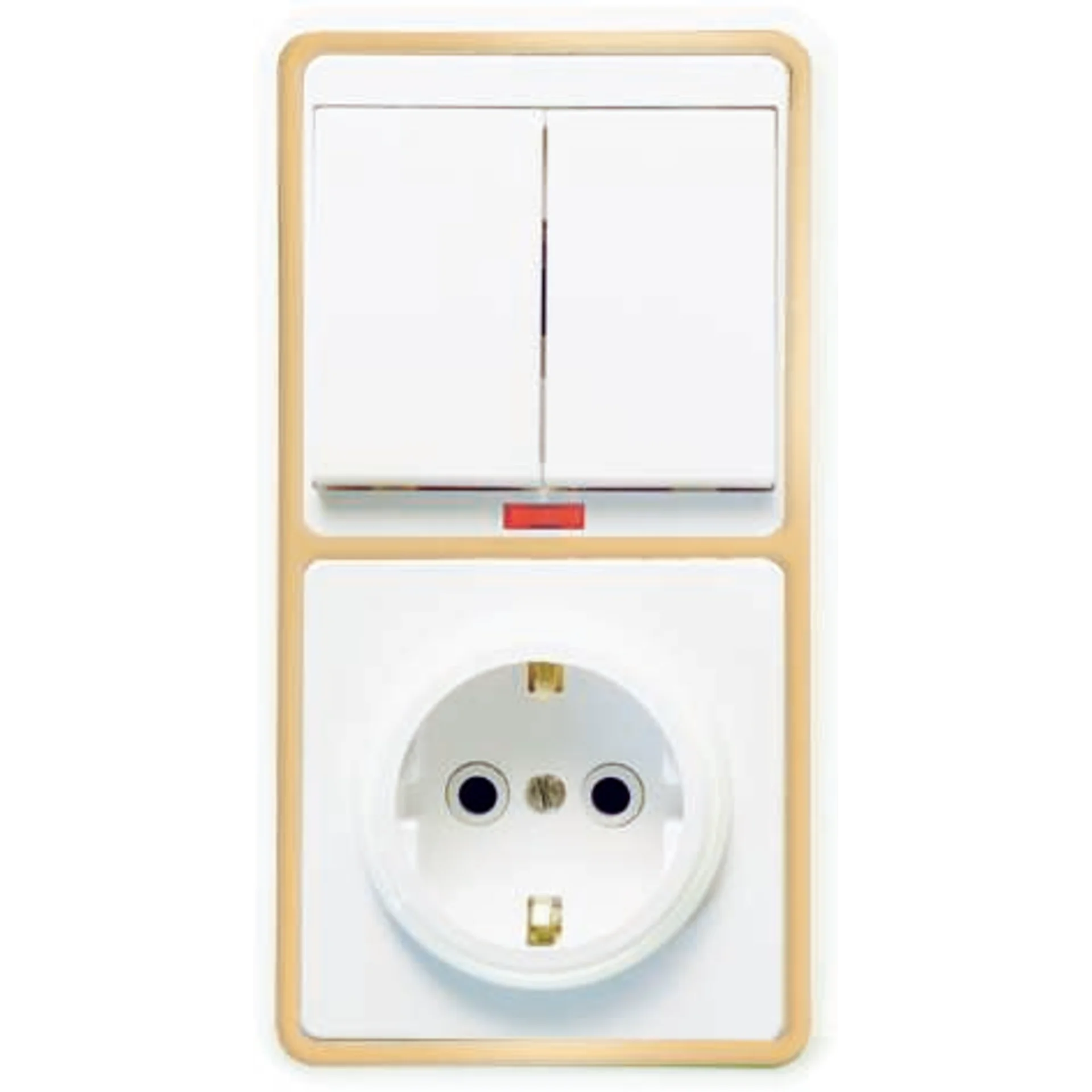 Блок БКВР-055 Бэлла (2-кл. выкл. с инд. + розетка с заземл.) зол. Кунцево 5834