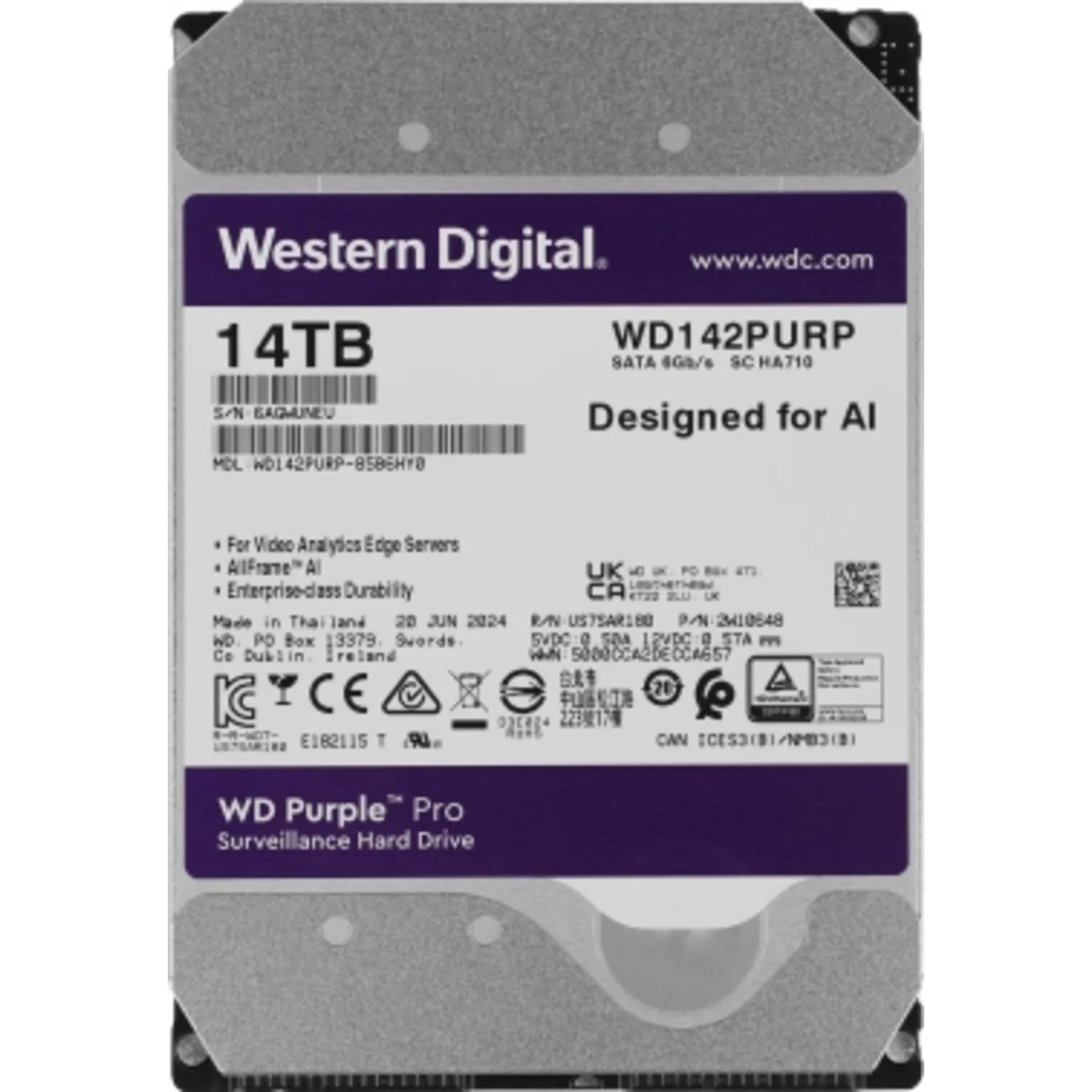 Жесткий диск WD SATA-III 14TB WD142PURP Surveillance Purple Pro (7200rpm) 512Mb 3.5"