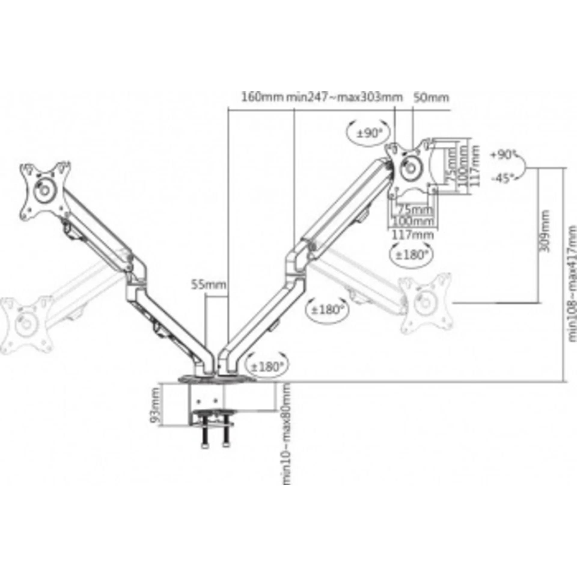 Кронштейн для мониторов Ultramounts UM729 черный 17"-27" макс.7кг крепление к столешнице поворот и н