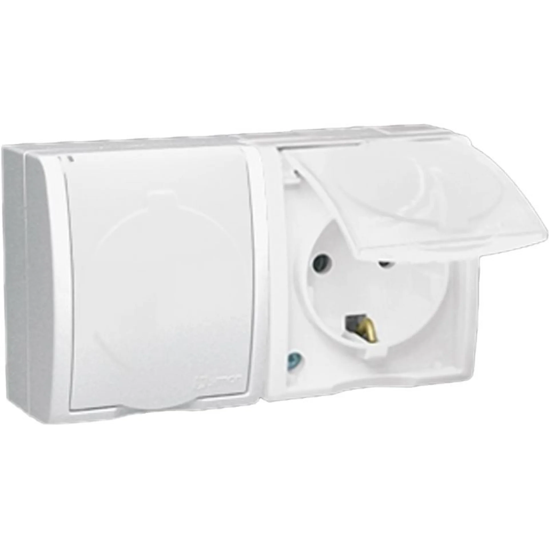 Розетка 2-м ОП Simon15 16А IP54 250В с заземл. с крышкой винт. клеммы бел. Simon 1594433-030