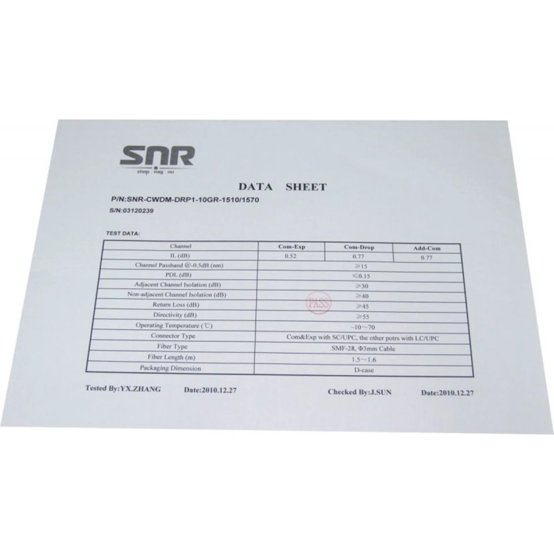 Модуль Add/Drop SNR-CWDM-10GR-OADM1-1510/1570