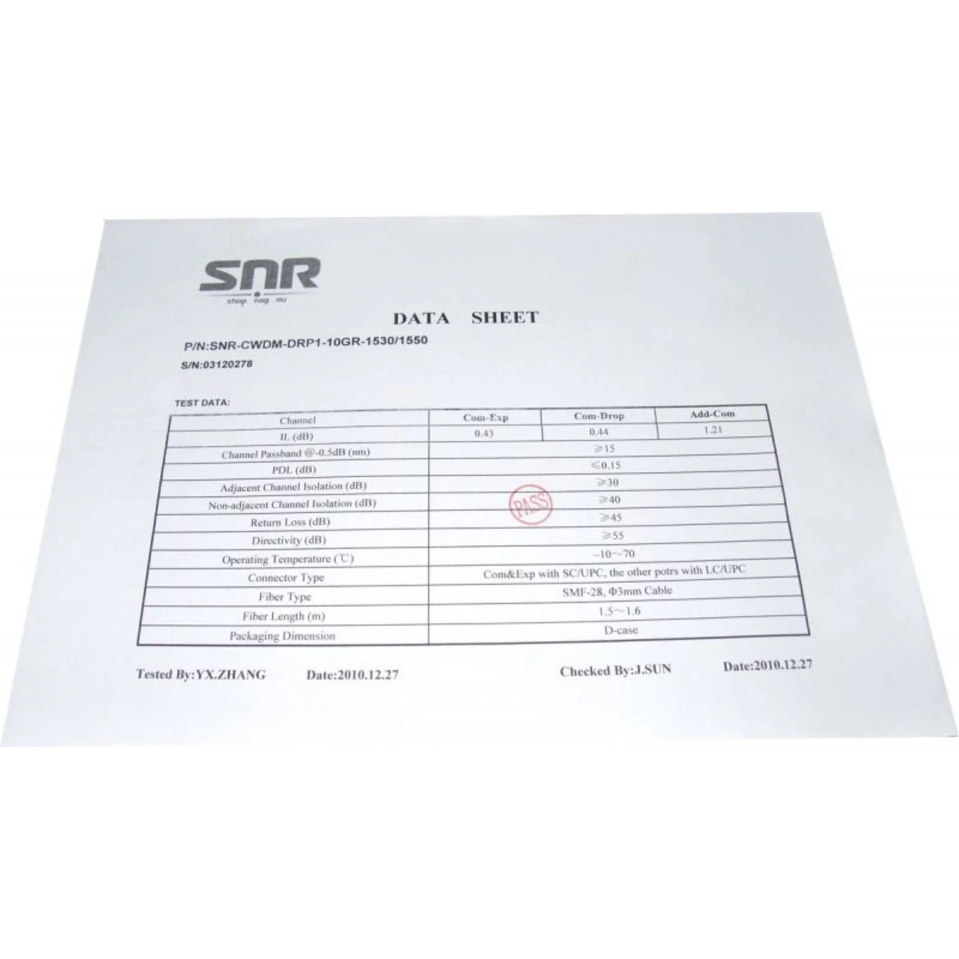 Модуль Add/Drop SNR-CWDM-10GR-OADM1-1530/1550