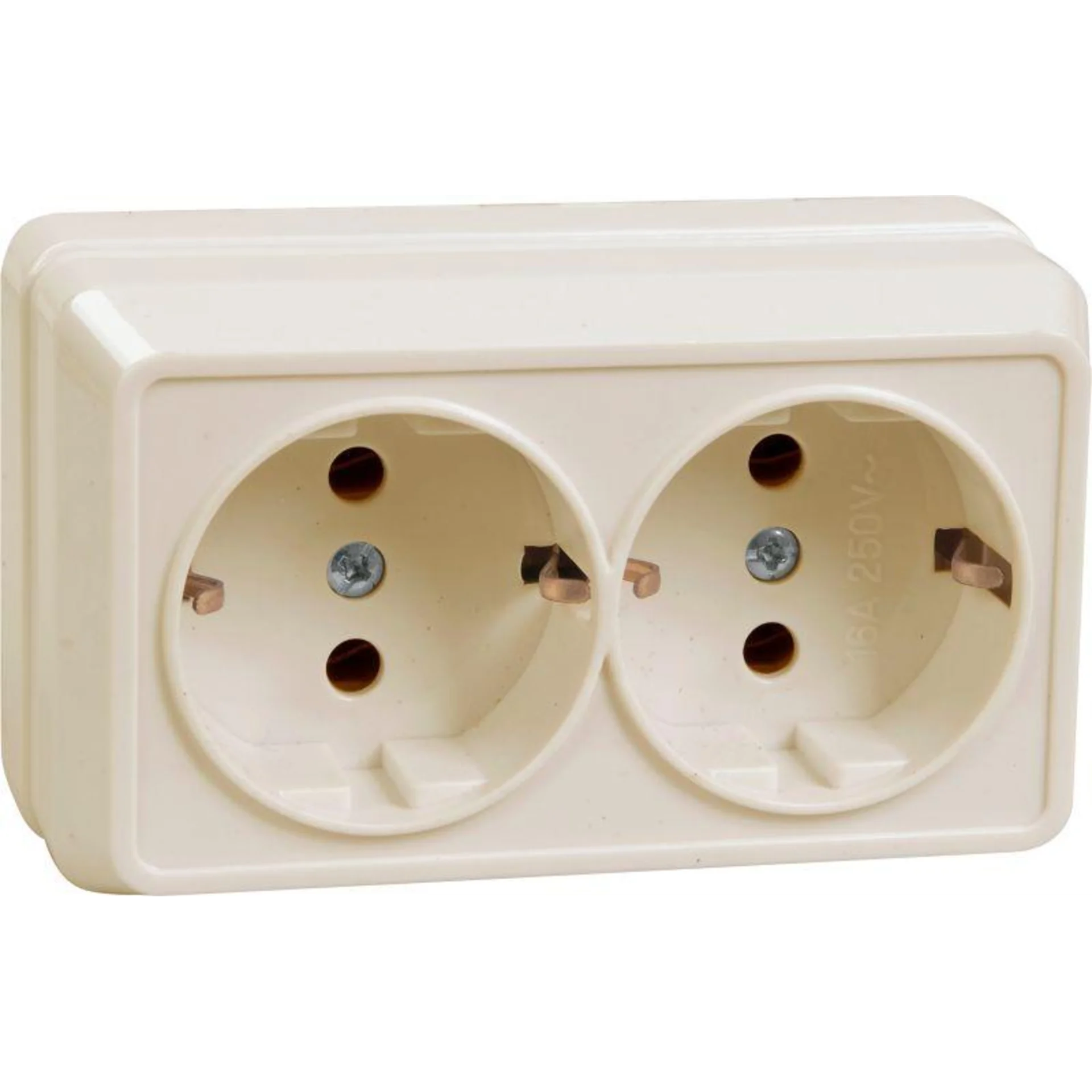 Розетка 2-м ОП Октава РС22-3-ОКм 16А IP20 с заземл. крем. IEK ERO21-K33-16-DC
