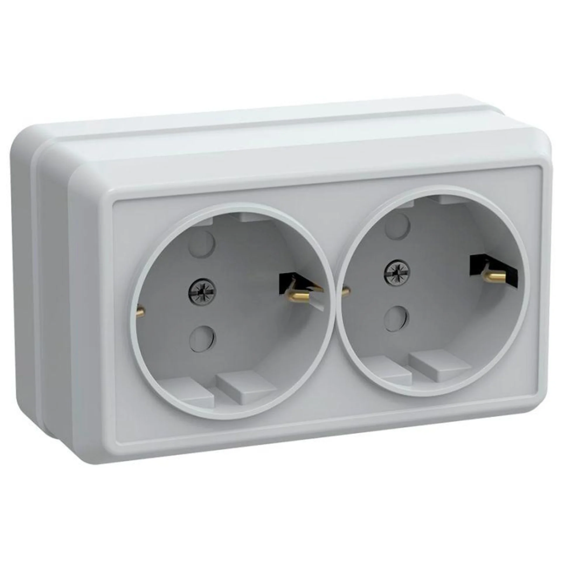 Розетка 2-м ОП Октава РСш22-3-ОБ 16А IP20 с заземл. защ. шторки бел. IEK ERO24-K01-16-DC
