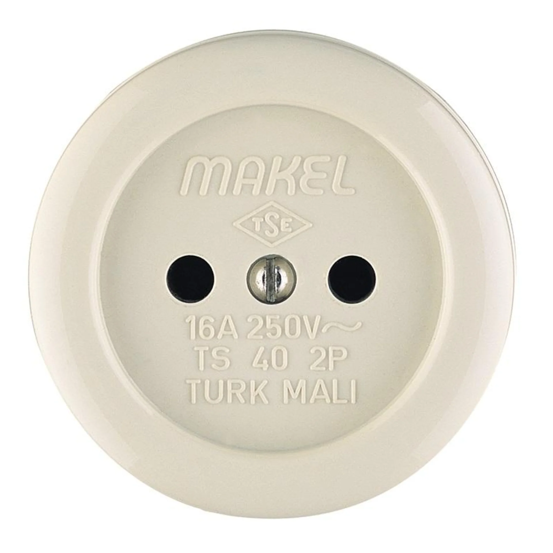 Розетка 1-м ОП 16А IP20 круглая без заземл. керамика беж. Makel 16012