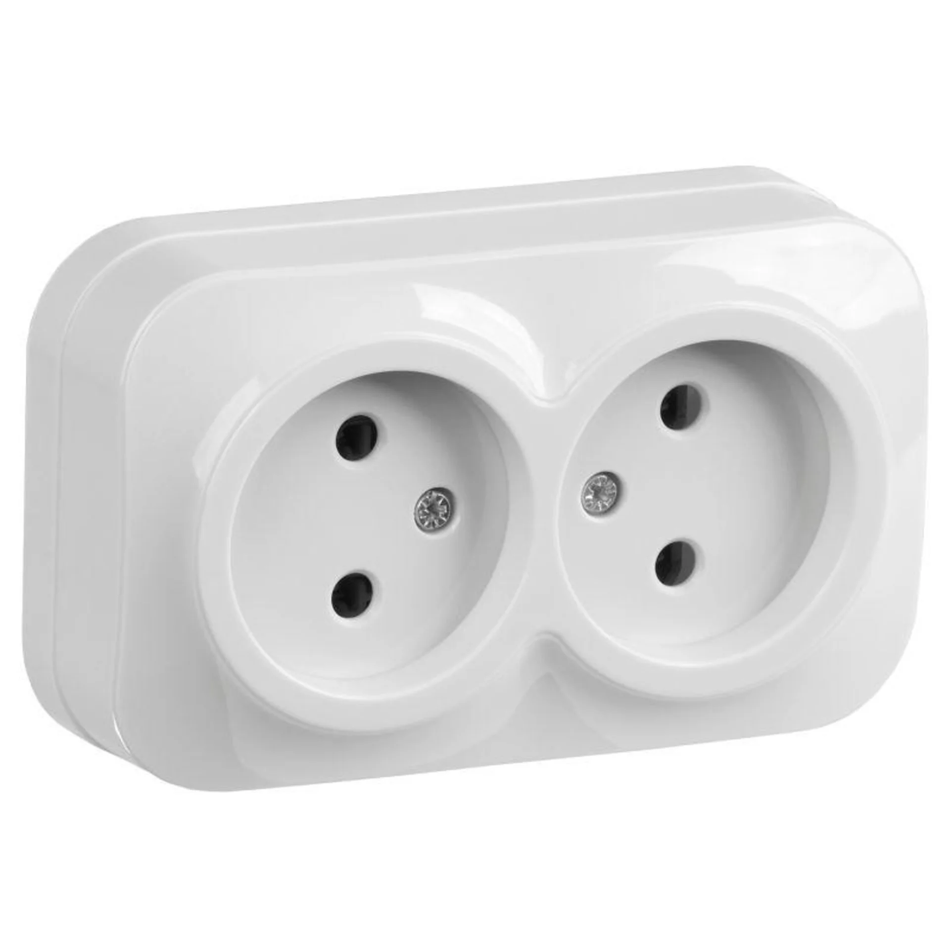 Розетка 2-м ОП GLORY РС22-2-ХБ 10А без заземл. бел. IEK ERH20-K01-10