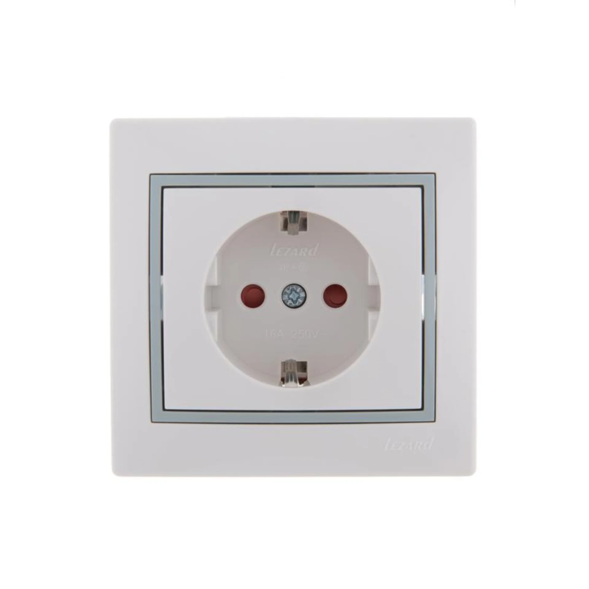 Розетка 1-м СП Mira 16А IP20 с заземл. защ. шторки с сер. вставкой керамика бел. LEZARD 701-0215-124