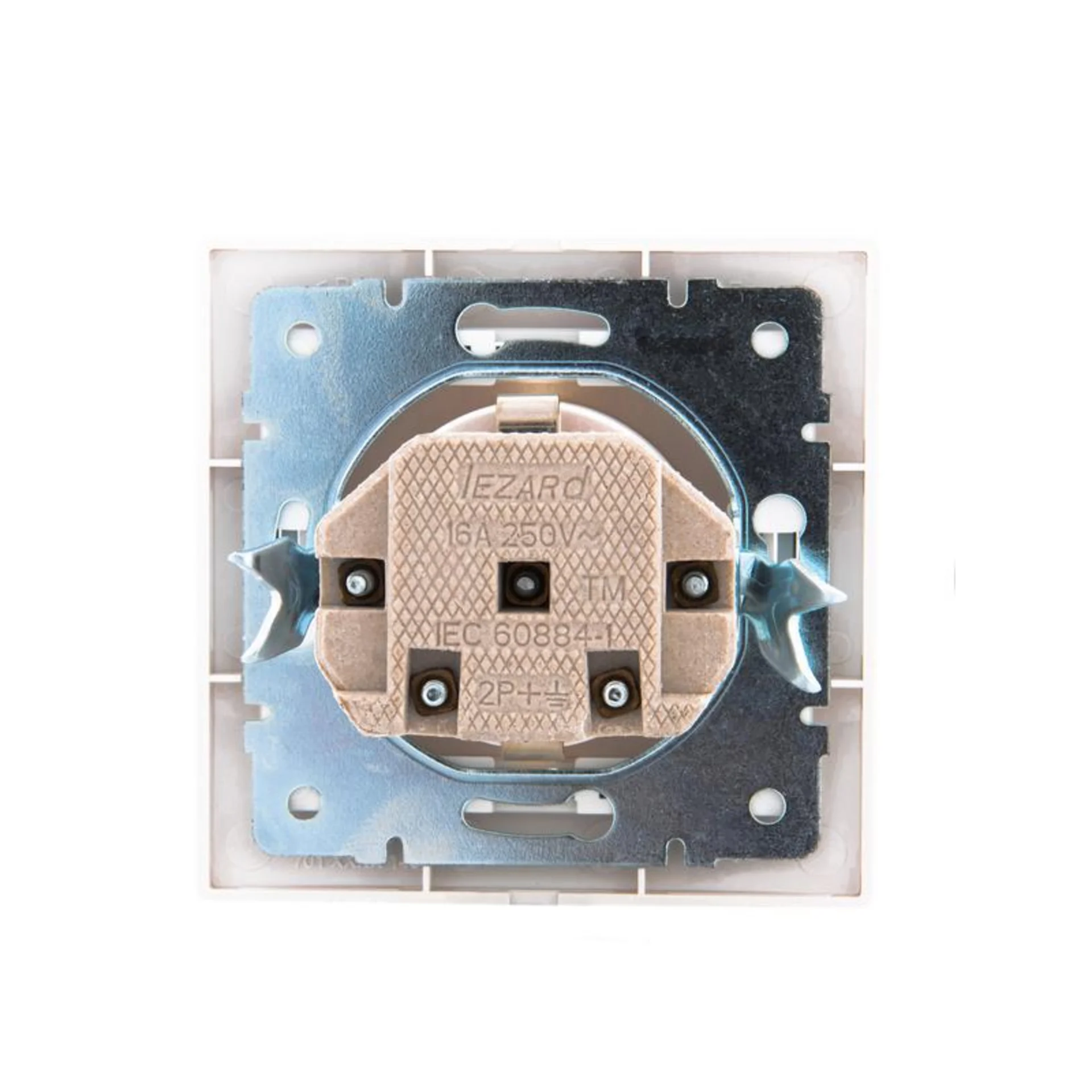 Розетка 1-м СП Mira 16А IP20 с заземл. защ. шторки с сер. вставкой керамика бел. LEZARD 701-0215-124