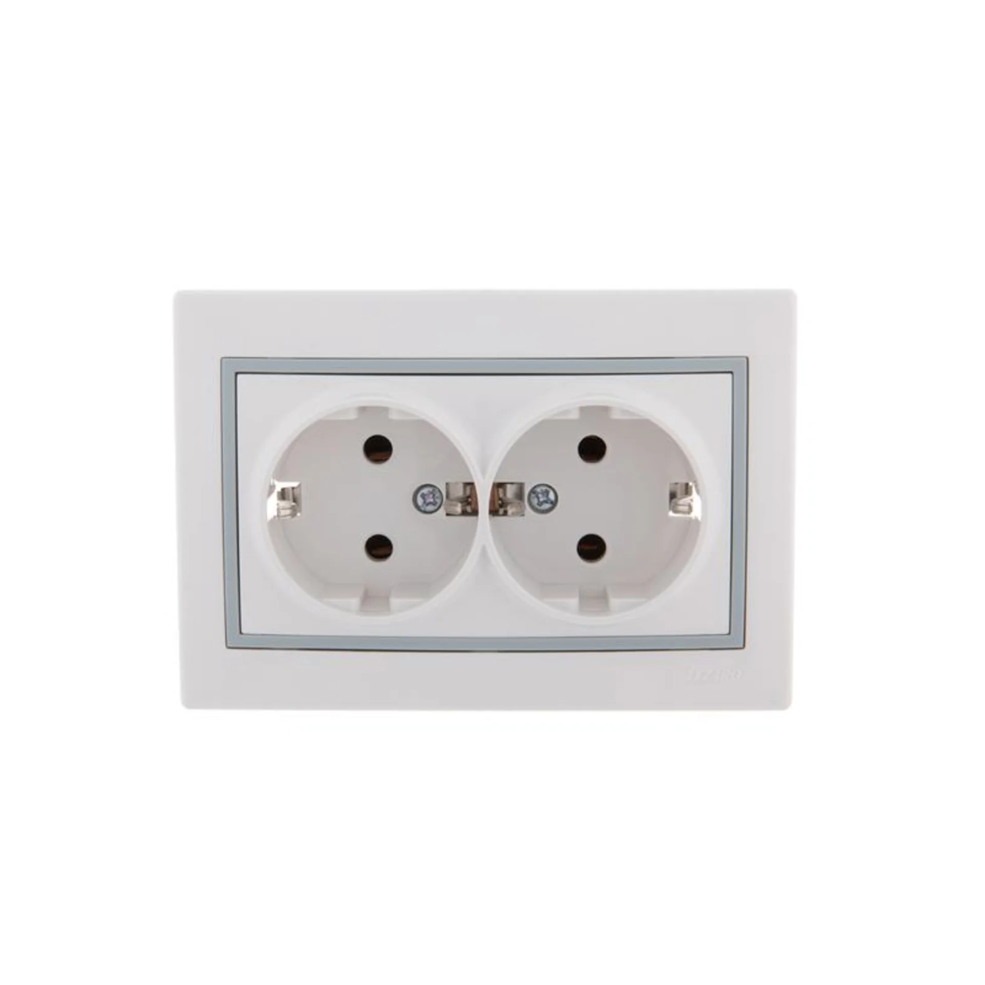 Розетка 2-м СП Mira 16А IP20 с заземл. с сер. вставкой керамика бел. LEZARD 701-0215-127