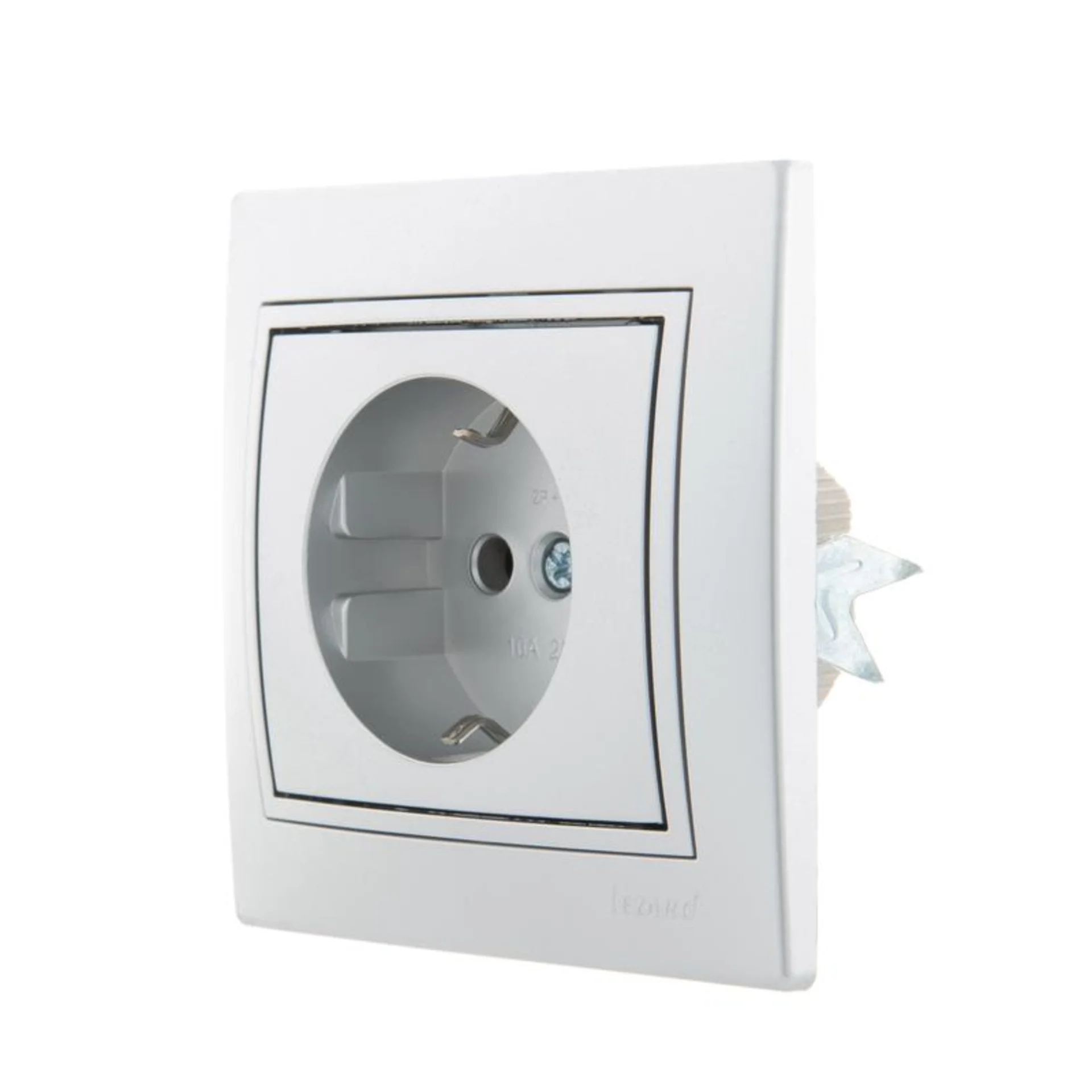 Розетка 1-м СП Mira 16А IP20 с заземл. со вставкой керамика сер. метал. LEZARD 701-1010-122