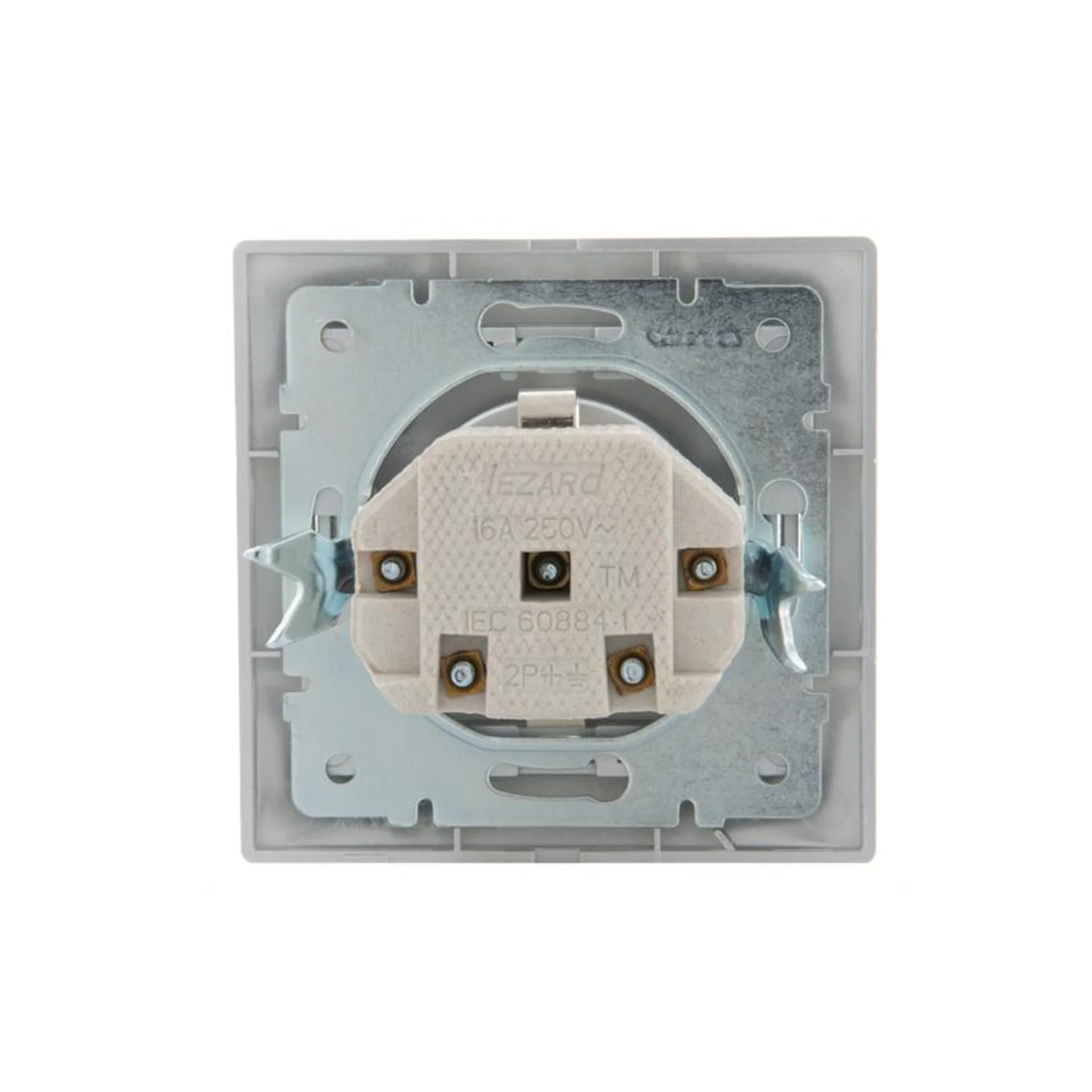 Розетка 1-м СП Mira 16А IP20 с заземл. защ. шторки со вставкой керамика сер. метал. LEZARD 701-1010-