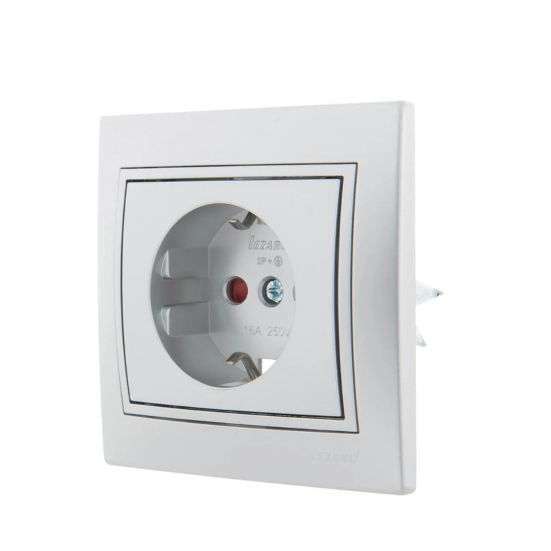 Розетка 1-м СП Mira 16А IP20 с заземл. защ. шторки со вставкой керамика сер. метал. LEZARD 701-1010-