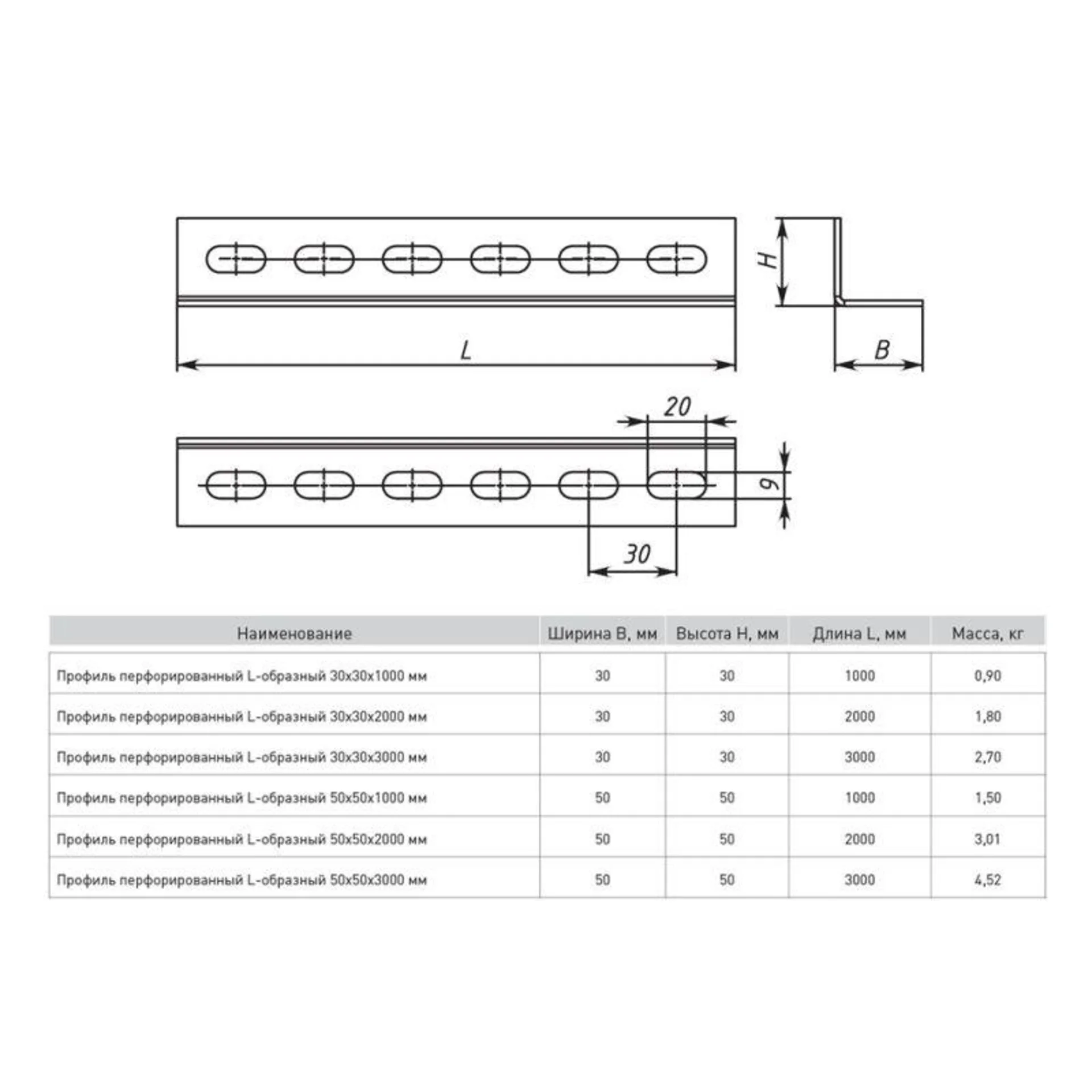 Профиль L-образный перфорир. 50х50 L3000 2мм EKF ppl5050-3-2