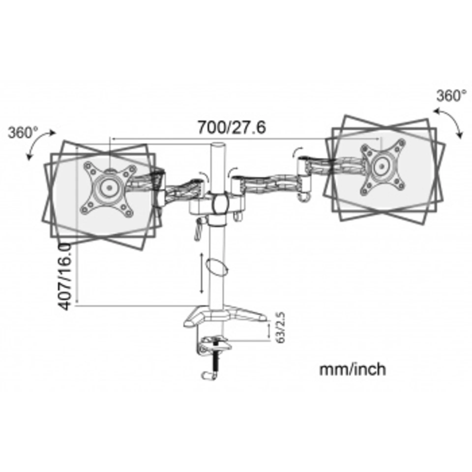 Кронштейн для мониторов Cactus CS-VM-D08-BK черный 13"-27" макс.8кг настольный поворот и наклон