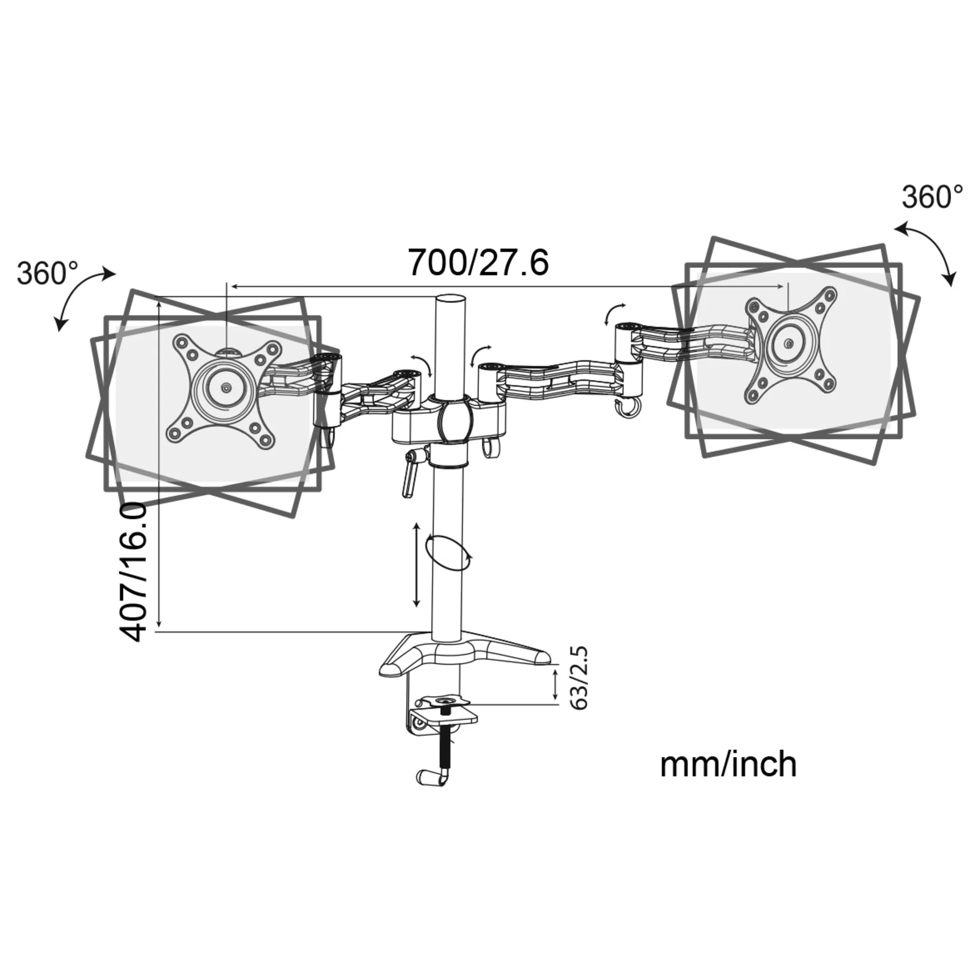 Кронштейн для мониторов Cactus CS-VM-D08-BK черный 13"-27" макс.8кг настольный поворот и наклон
