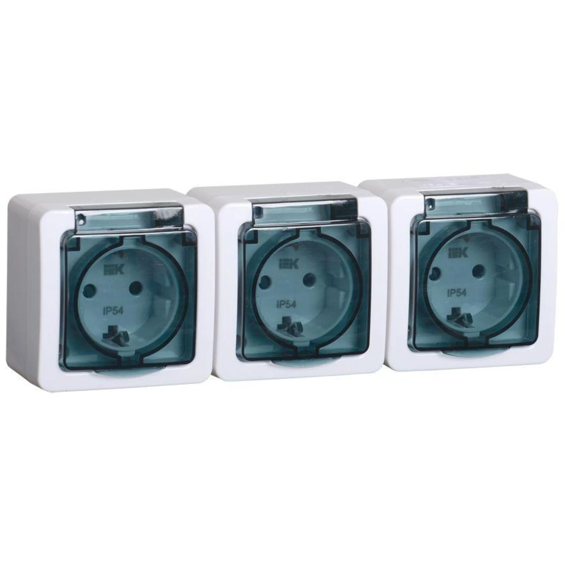 Розетка 3-м ОП Гермес Plus РСб23-3-ГПБд 16А IP54 с заземл. с дым. крышкой бел. IEK ERMP32-K03-16-54-