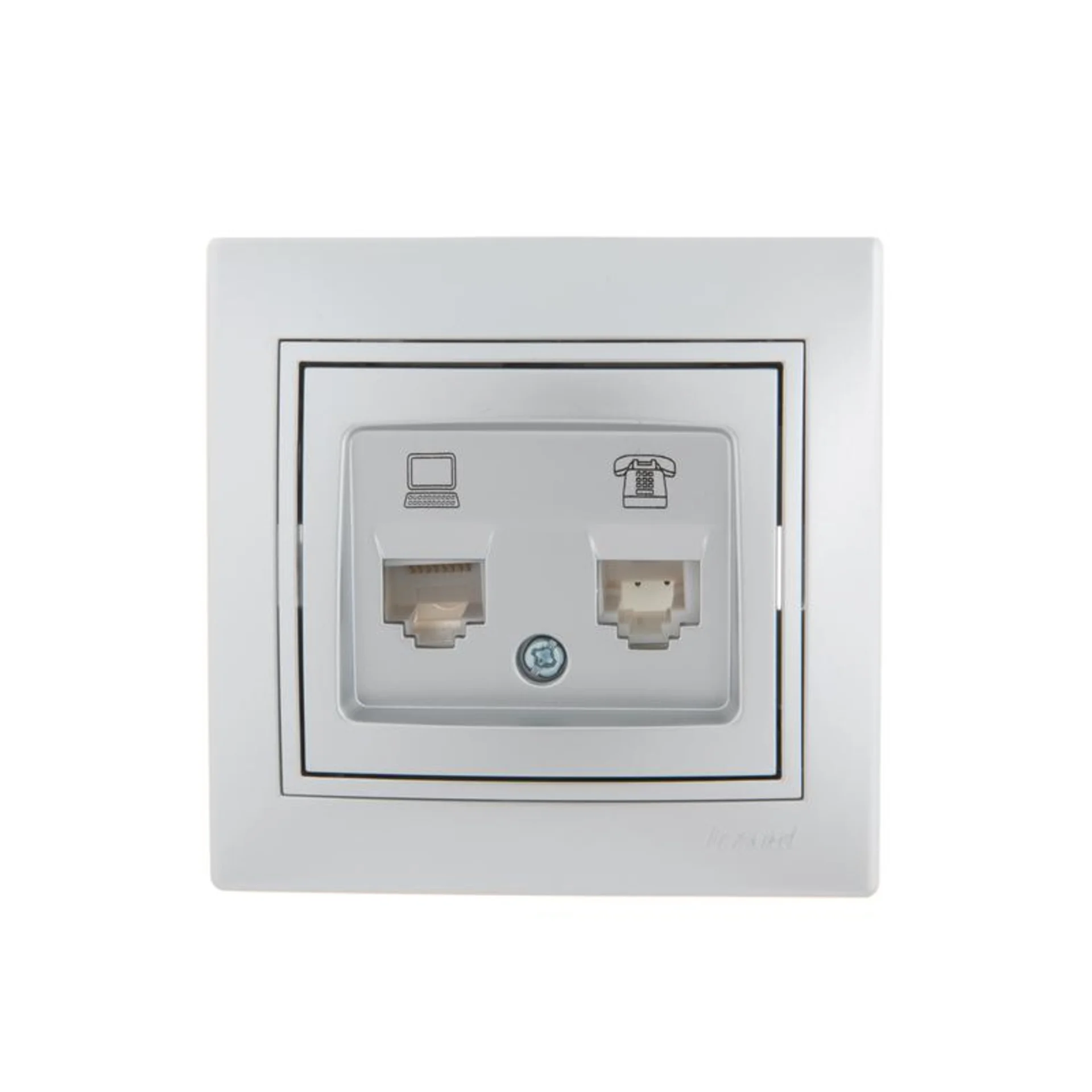 Розетка компьютерная + телефонная 2-м СП Mira RJ45 + RJ11 сер. метал. LEZARD 701-1010-143
