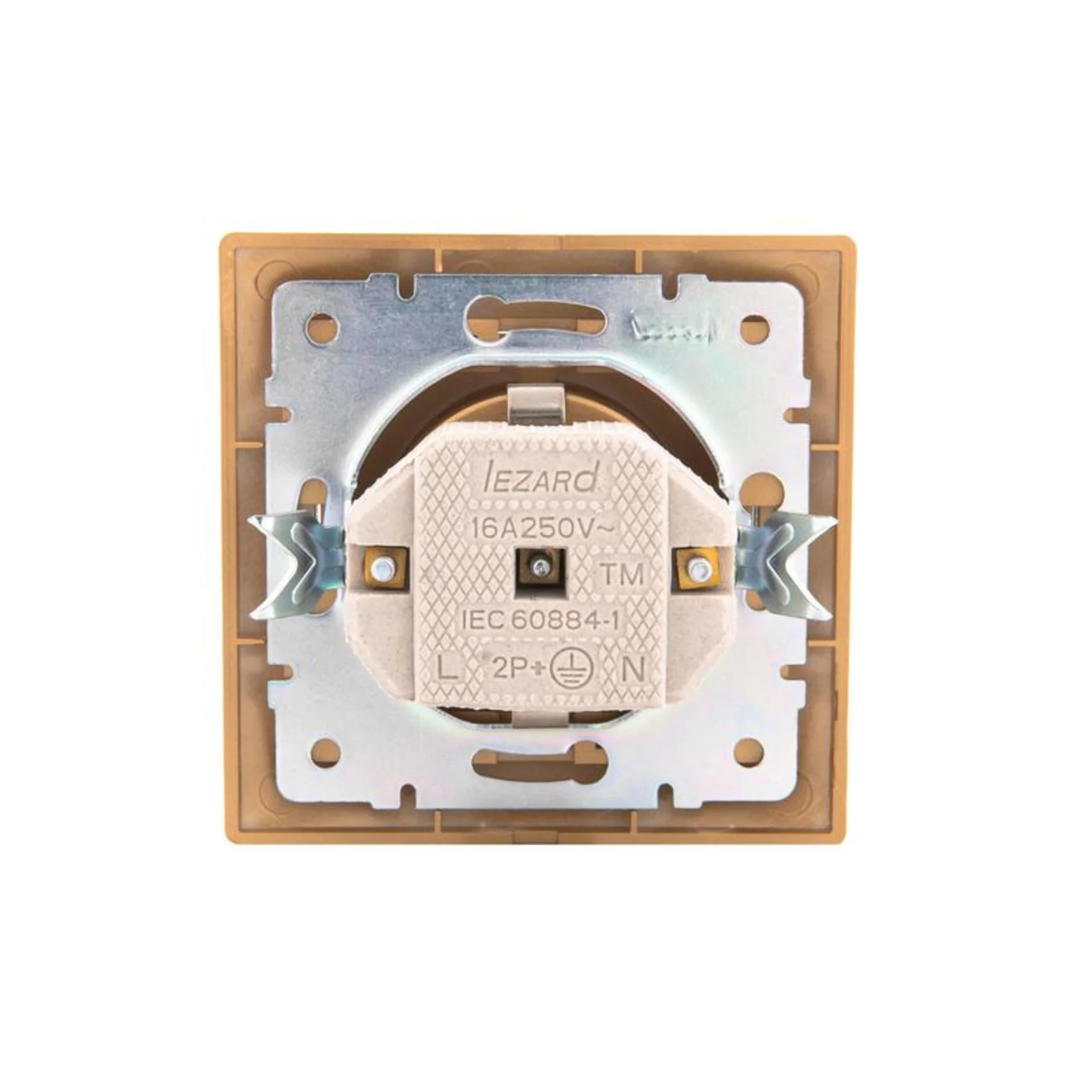 Розетка 1-м СП Mira 16А IP20 с заземл. со вставкой керамика зол. метал. LEZARD 701-1313-122