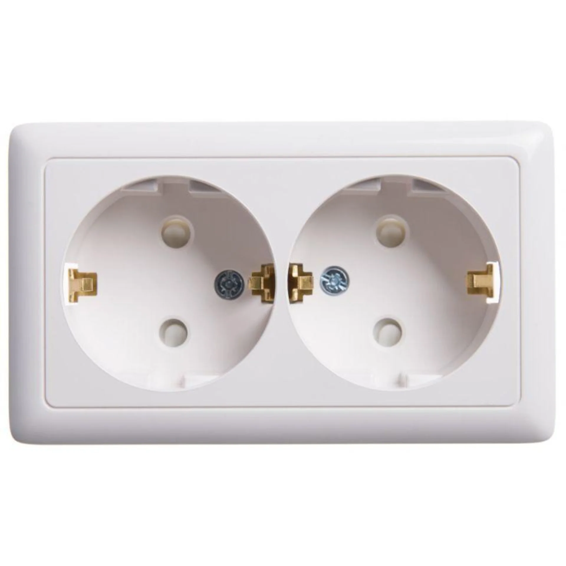 Розетка 2-м ОП Хит 16А IP20 с заземл. защ. шторки бел. SE RA16-239-B