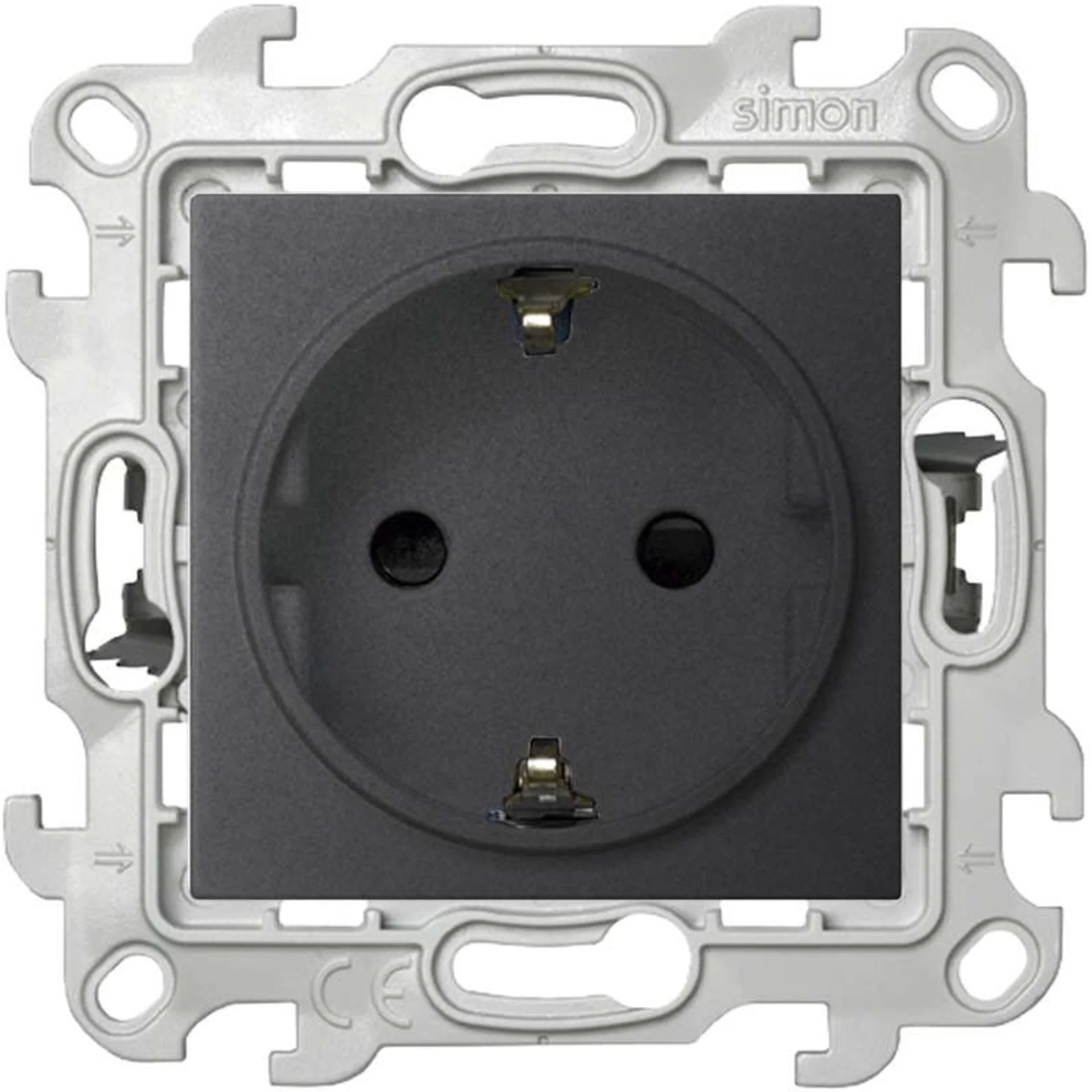Розетка 1-м СП Simon 24 16А IP20 2P+E Push&amp;Go защ. шторки механизм графит Simon 2420432-038