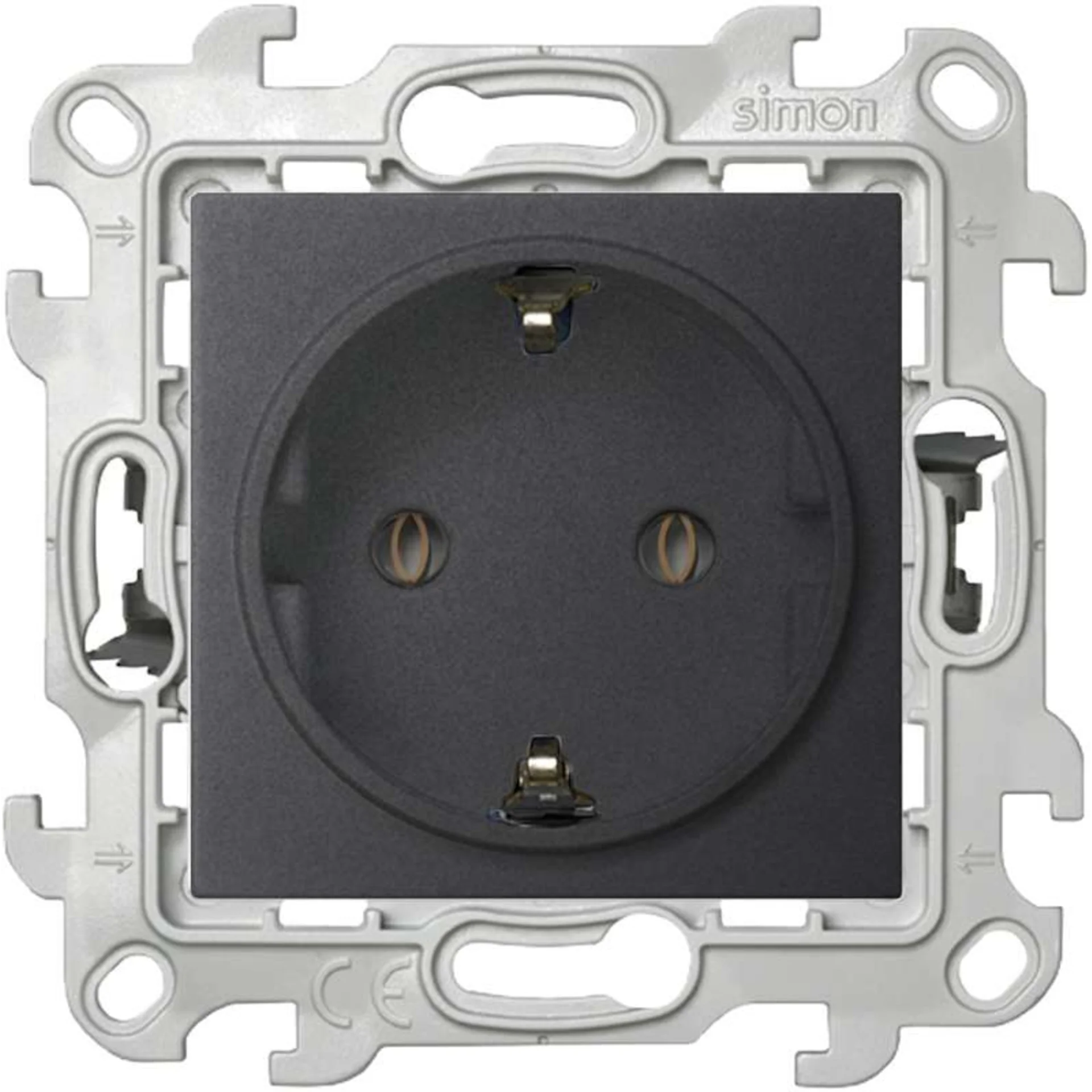 Розетка 1-м СП Simon 24 16А IP20 2P+E Push&amp;Go без защ. шторок механизм графит Simon 2420434-038