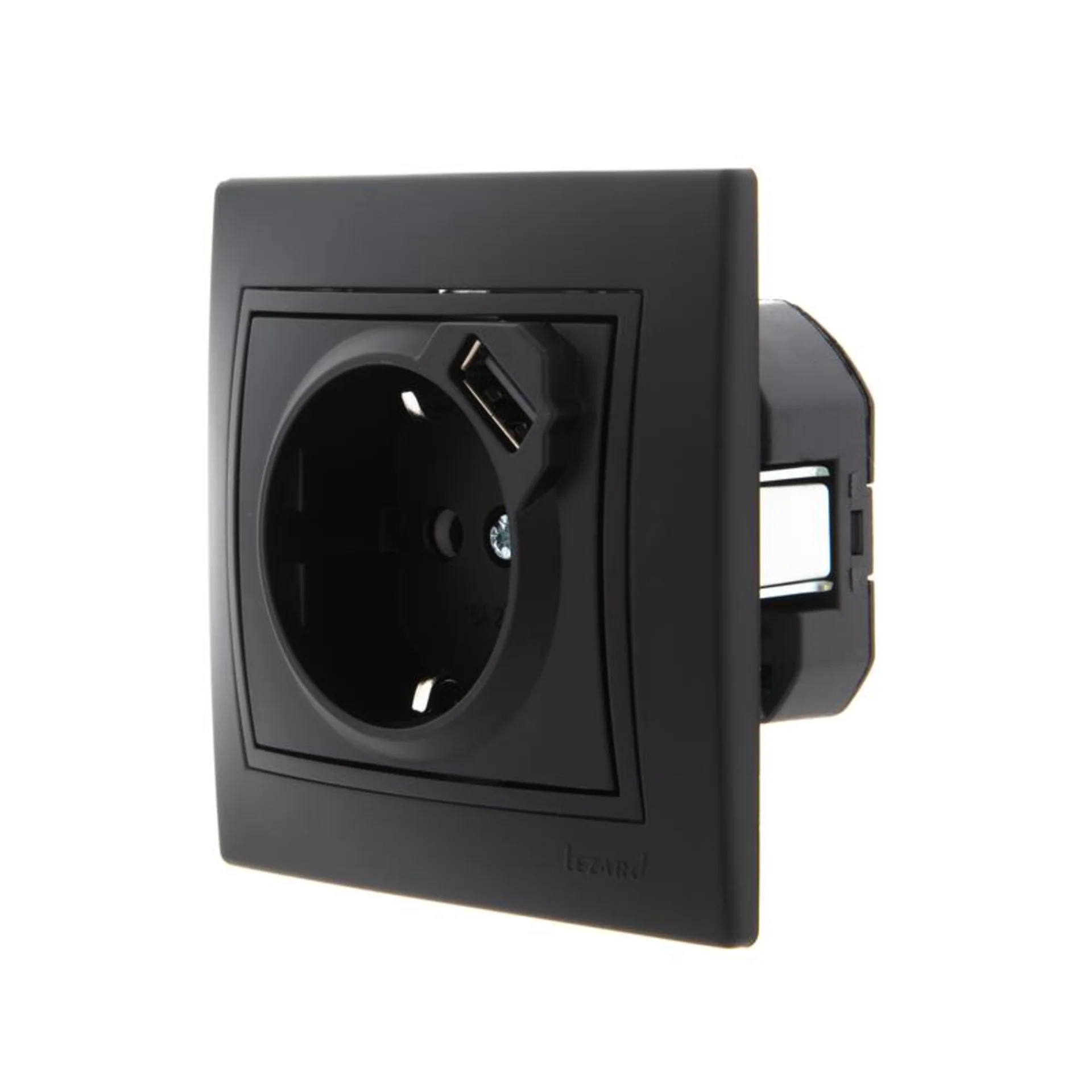 Розетка 1-м СП Mira 16А с заземл. + USB разъем черн. бархат LEZARD 701-4242-181