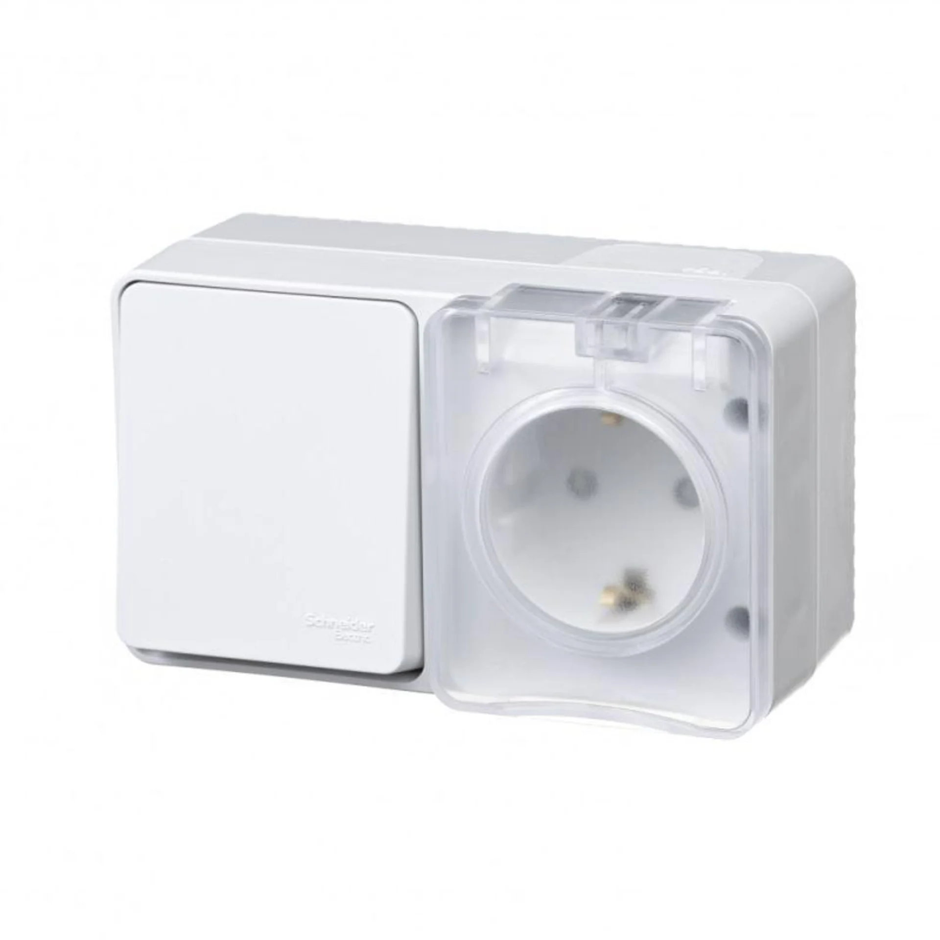 Блок ОП AtlasDesign Profi54 (розетка 16А 250В с заземл. защ. шторки + 1-кл. выкл. 10А) IP54 бел. SE