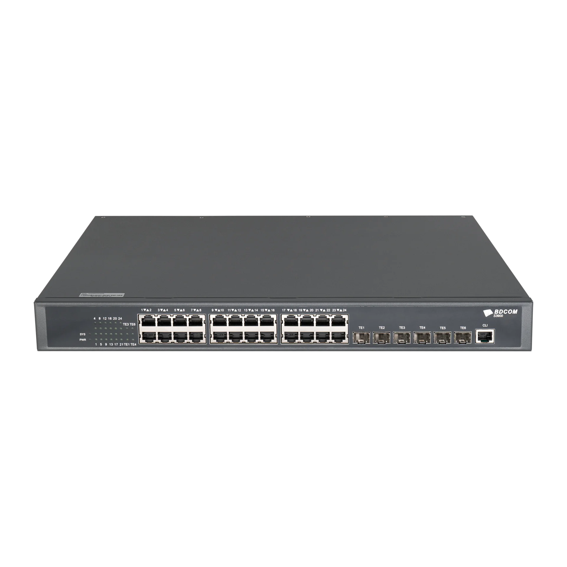 Управляемый коммутатор уровня 3 BDCOM S3900-24T6X, 24x 10/100/1000Base-T, 6x 1/10GE SFP+, Hot Swap БП 1, в комплекте 1x PSU ~220VAC