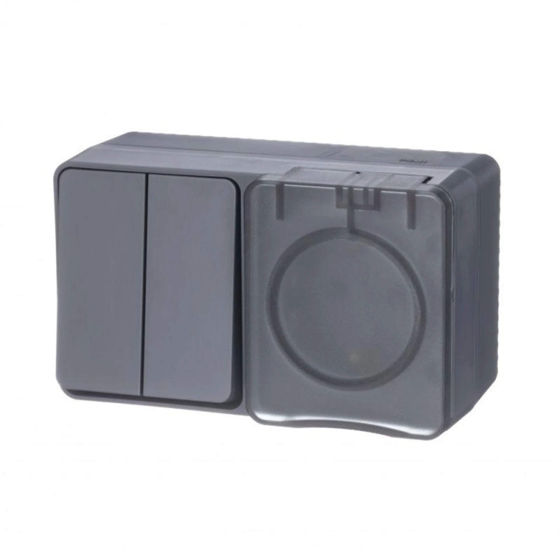 Блок ОП AtlasDesign Profi54 (розетка 16А 250В с заземл. защ. шторки + 2-кл. выкл. 10А) IP54 антрацит