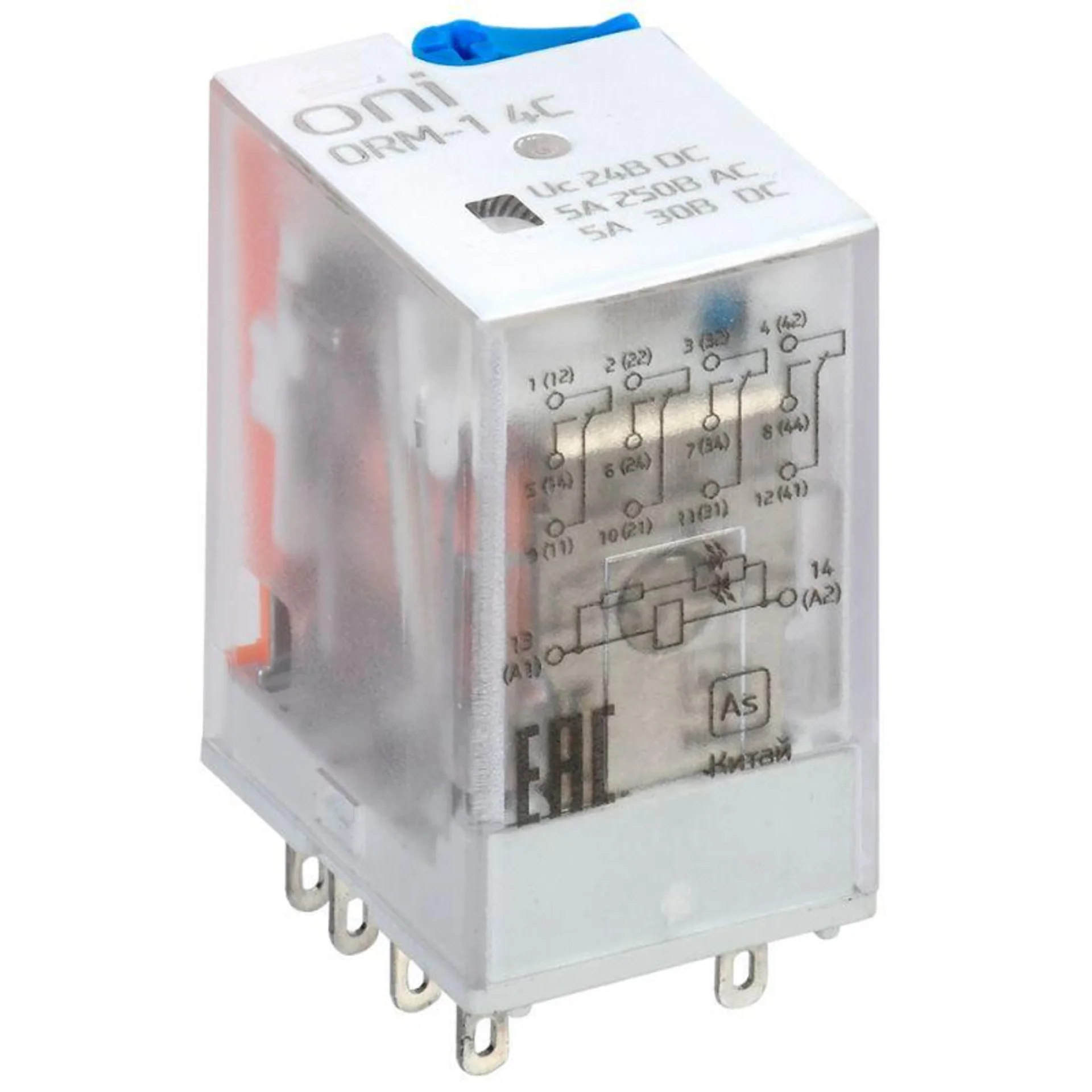 Реле интерфейсное ORM-1 4C 24В DC с LED и тест. кнопкой ONI ORM-1-4C-DC24V-L-B