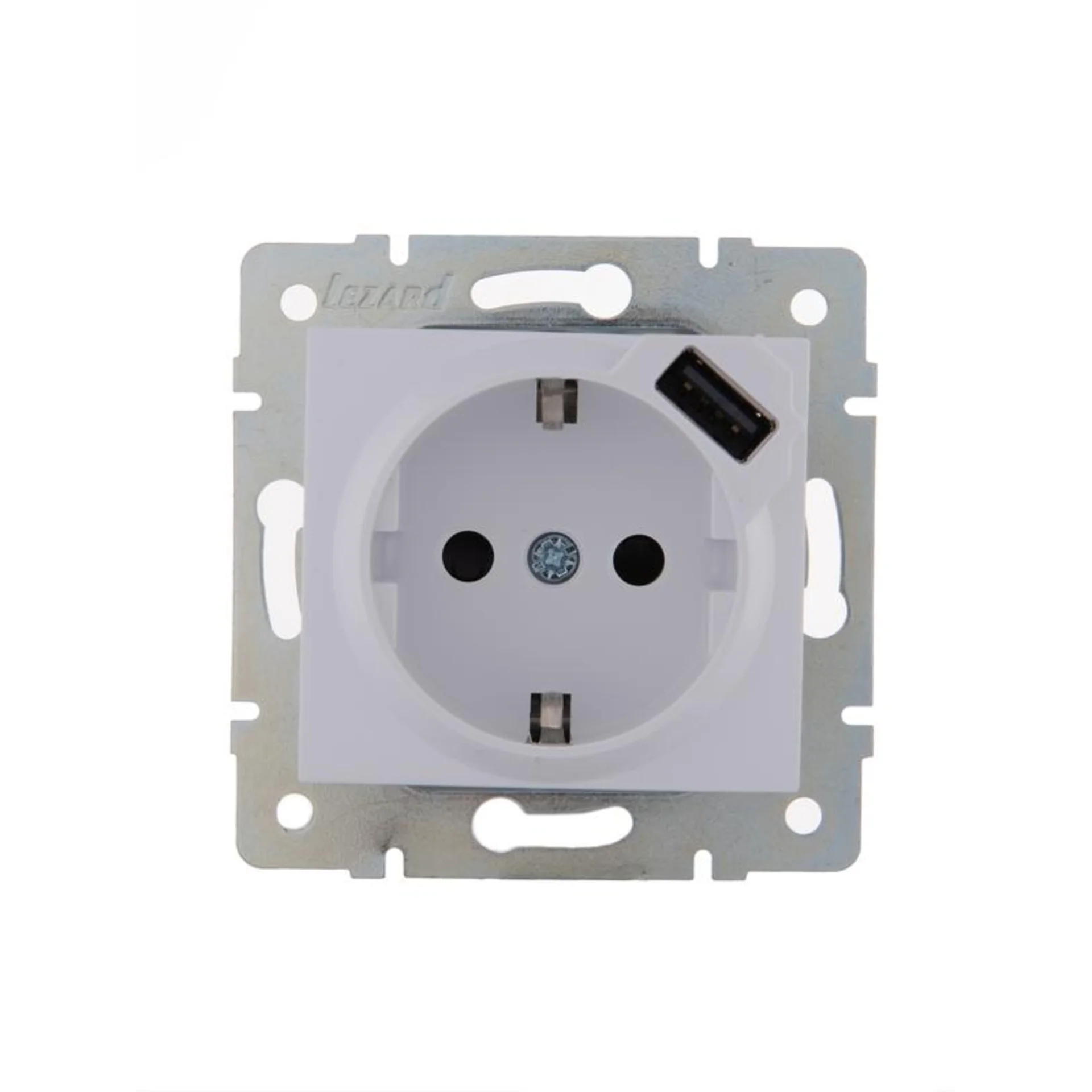 Розетка 1-м СП Karina 16А с заземл. с заряд. устройством USB механизм бел. LEZARD 707-0288-181