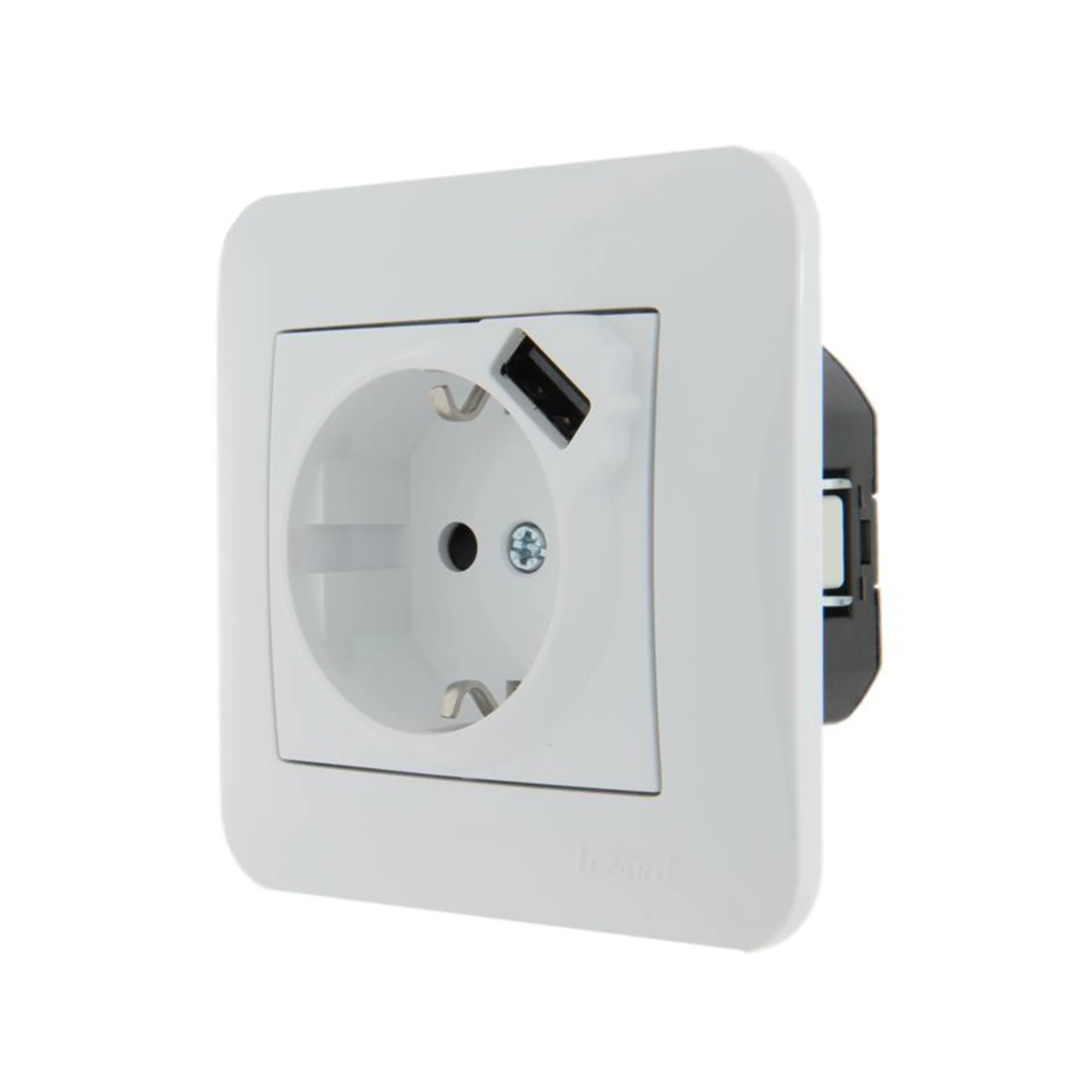 Розетка 1-м СП Karina 16А с заземл. с заряд. устройством USB механизм бел. LEZARD 707-0288-181