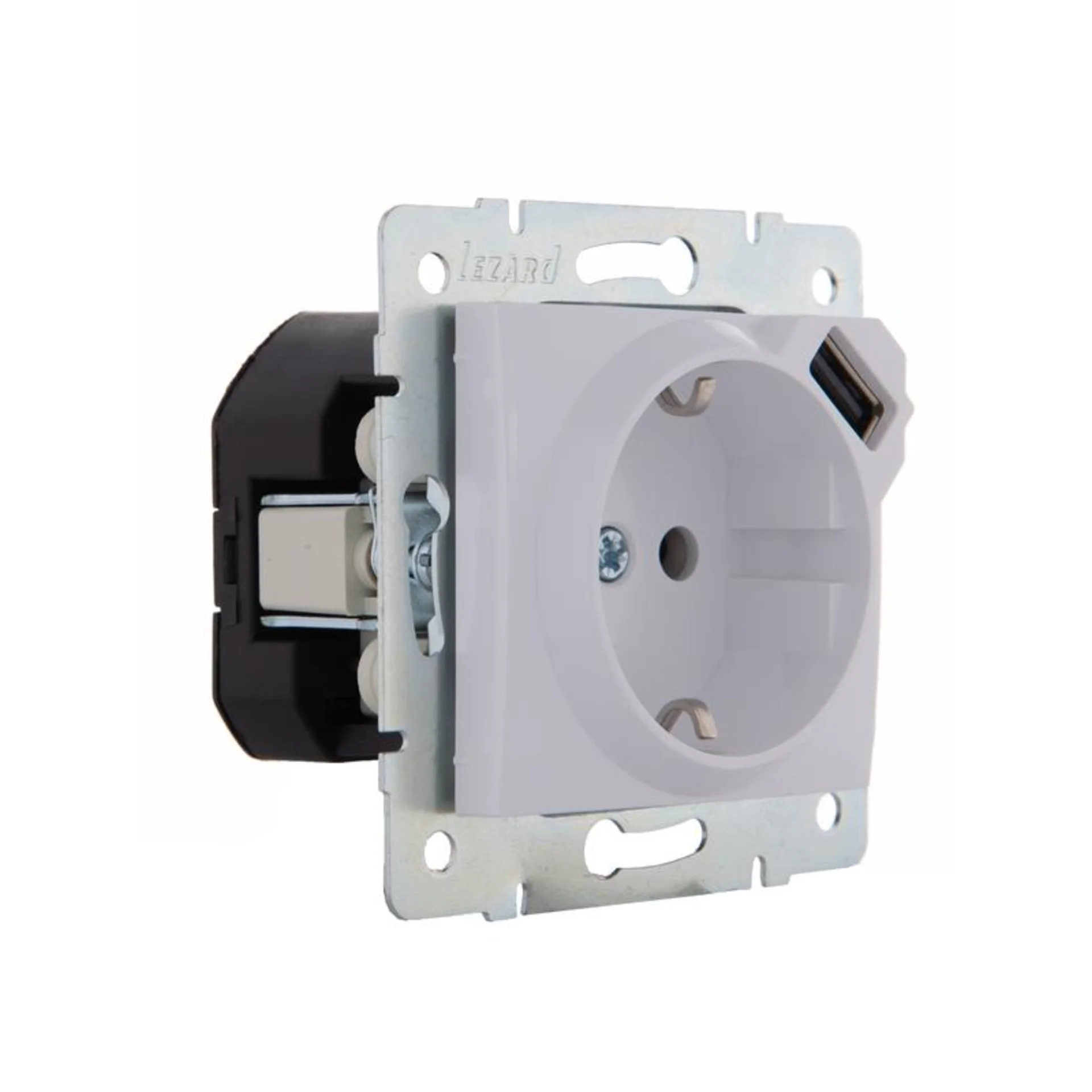 Розетка 1-м СП Karina 16А с заземл. с заряд. устройством USB механизм бел. LEZARD 707-0288-181