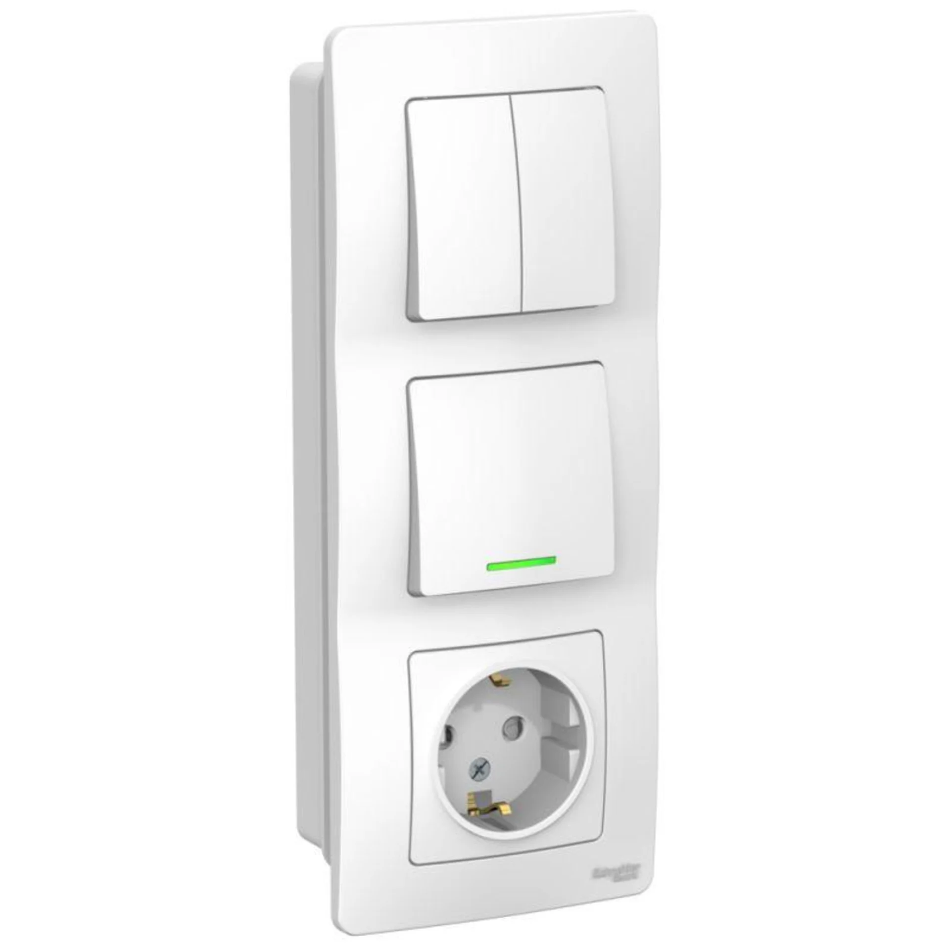 Блок СП Blanca (розетка с заземл. защ. шторки 16А 250В + 1-кл. выкл. с подсветкой + 2-кл. выкл.) бел