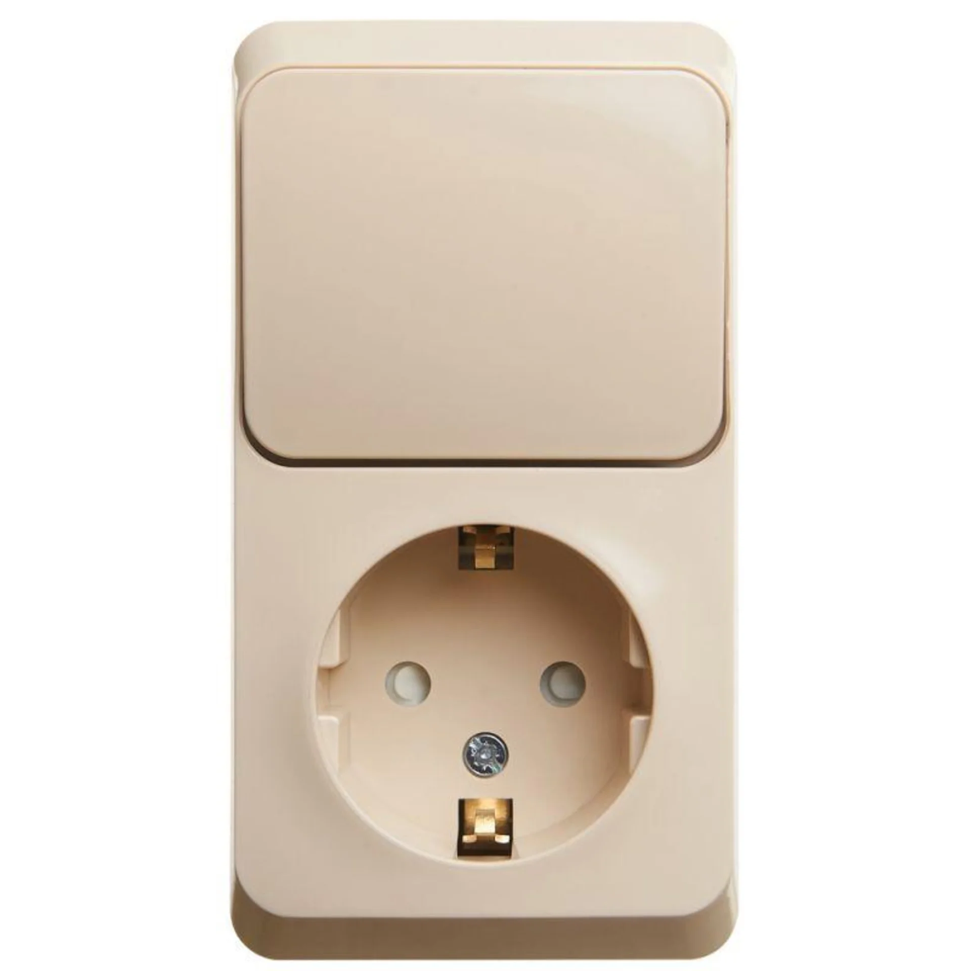 Блок ОП Этюд (1-м розетка с зазем. защ. шторки + 1-кл. выкл.) крем. SE BPA16-201K